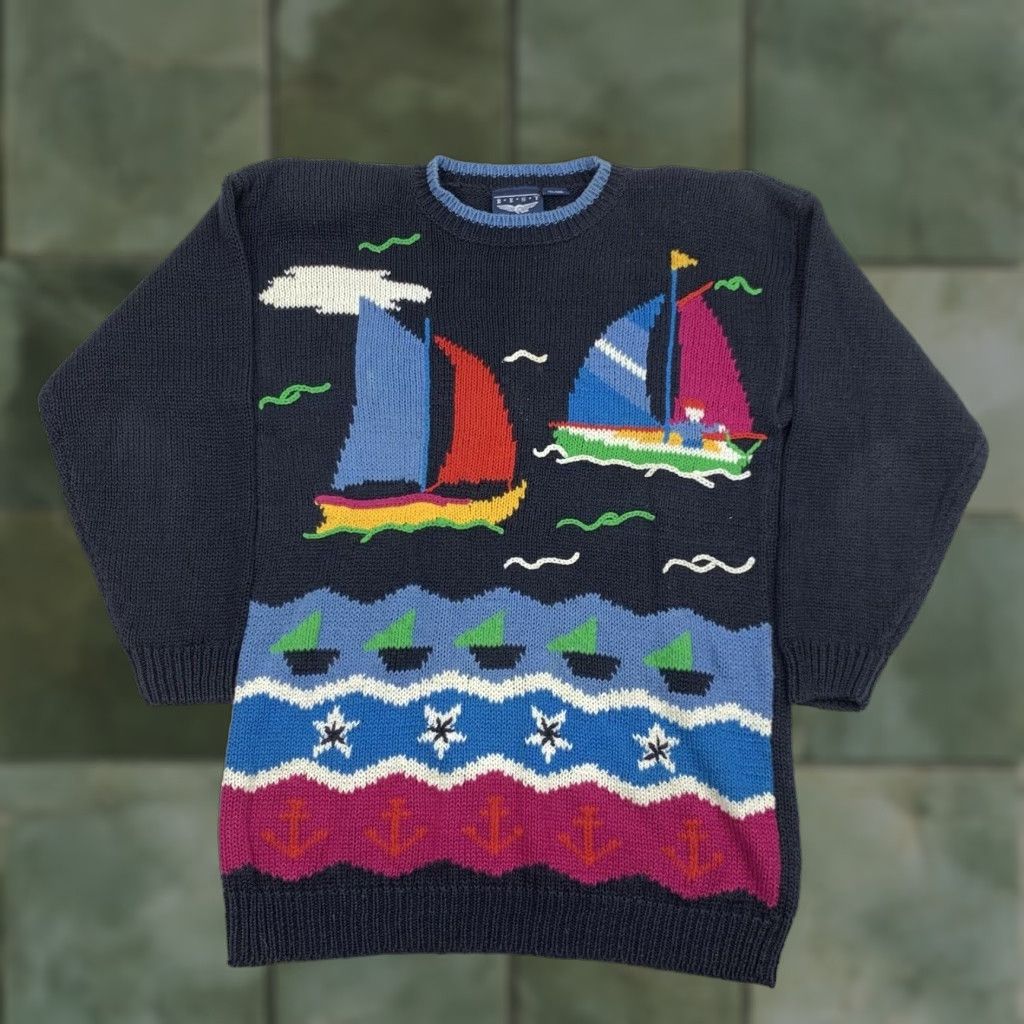Vintage VINTAGE Best American Clothing Co Sweater Womens M Black Knit Sailboat 90s Pullover Crew Neck Long Sleeve Size M / US 6-8 / IT 42-44 - 1 Thumbnail