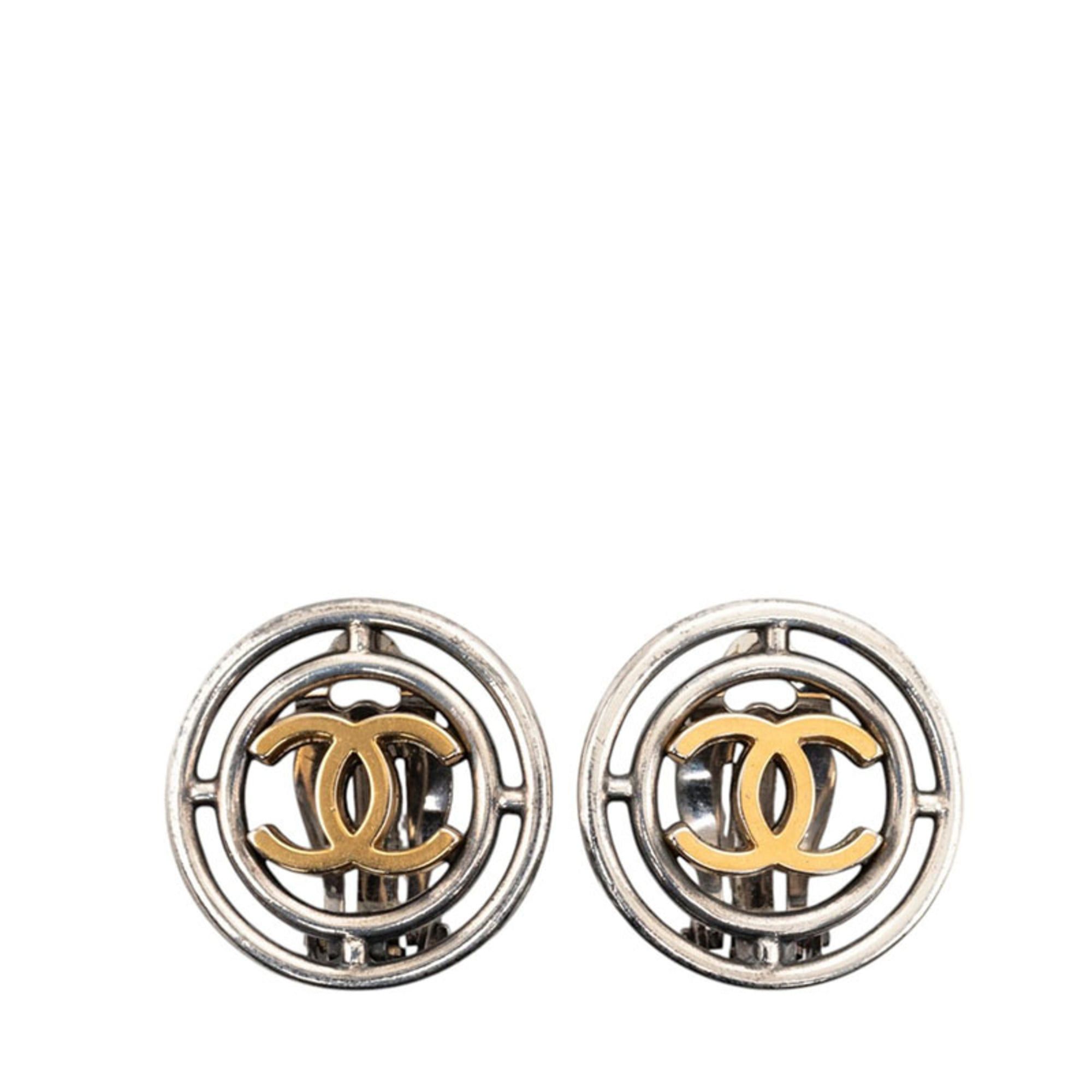 Chanel Chanel Coco Mark Vintage Round Earrings 96P Gold Silver Plated Women's CHANEL Size ONE SIZE - 1 Thumbnail