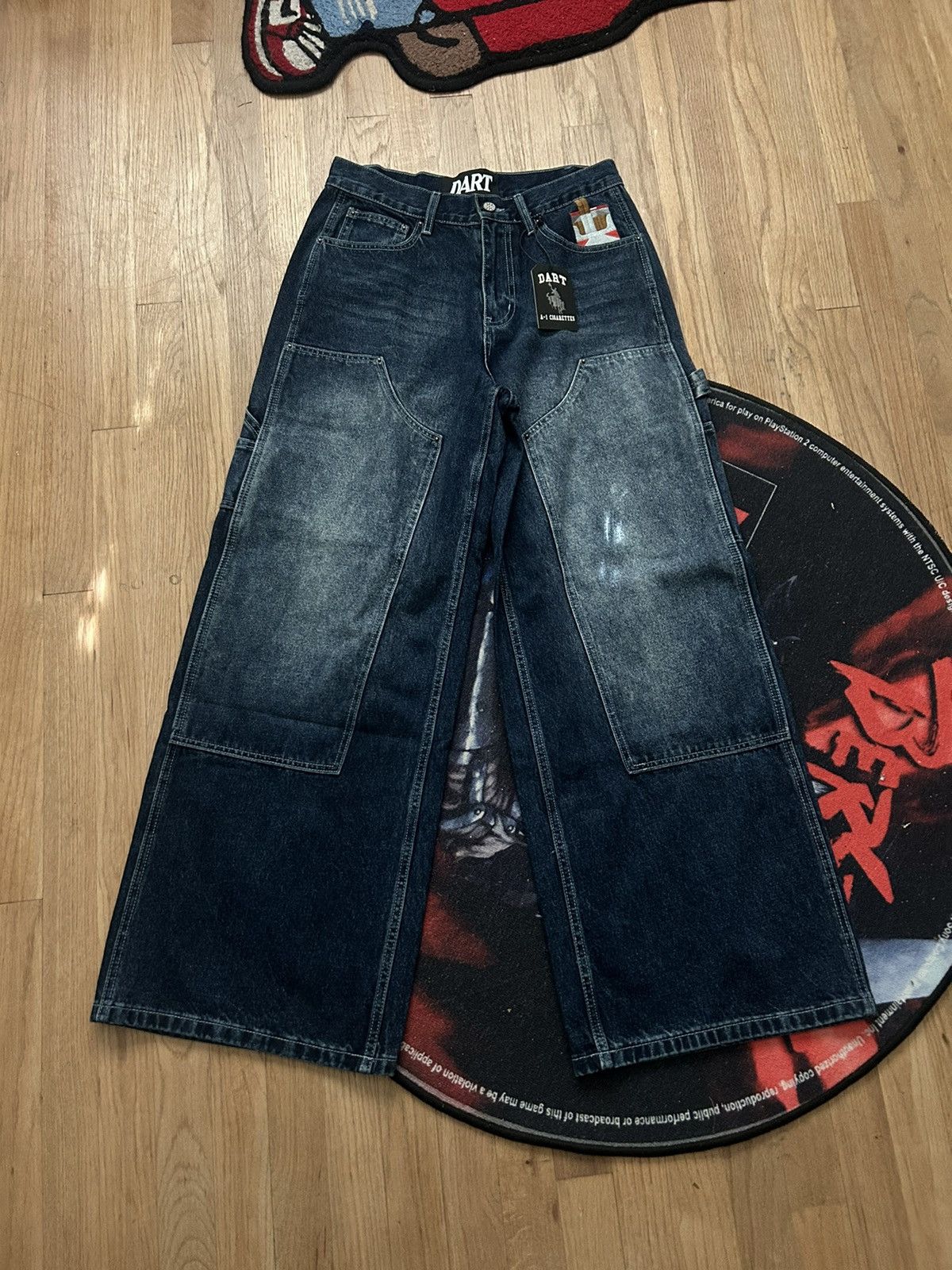 Streetwear dart dist navy double knee jeans (brand new