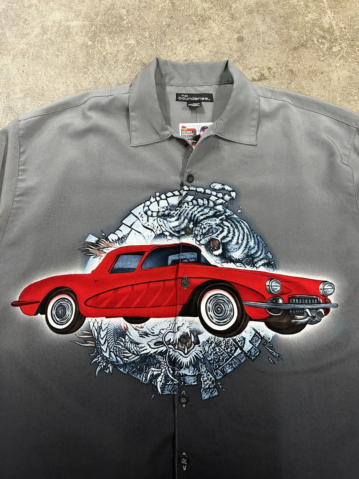 Vintage Crazy Y2K No Boundaries Flames Car Tiger Dragon Button Up Size US XL / EU 56 / 4 - 5 Thumbnail