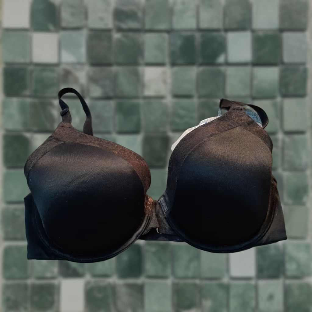 Vintage Maidenform Bra 34D Black Underwire Satin Padded Lace Trim Push Up Maidenform Love the Lift Womens Size ONE SIZE - 1 Preview