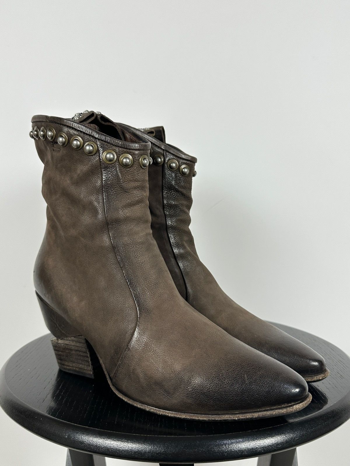 A.S.98 A.S.98. Brown Leather Biker Zip Studded Ankle Boots Size US 8 / IT 38 - 9 Thumbnail