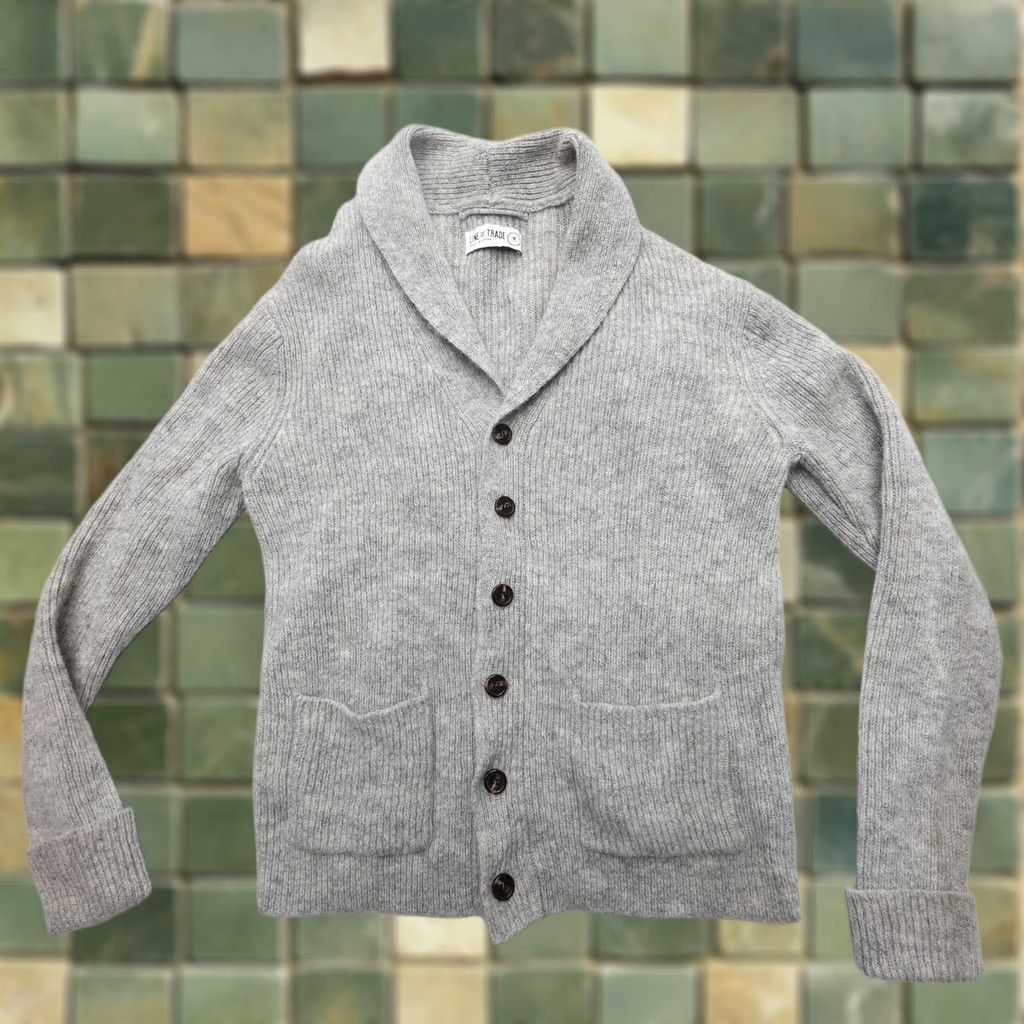 Vintage Line of Trade Dockside Shawl Cardigan Mens Medium Gray 100% Shetland Wool Button Size US M / EU 48-50 / 2 - 1 Thumbnail