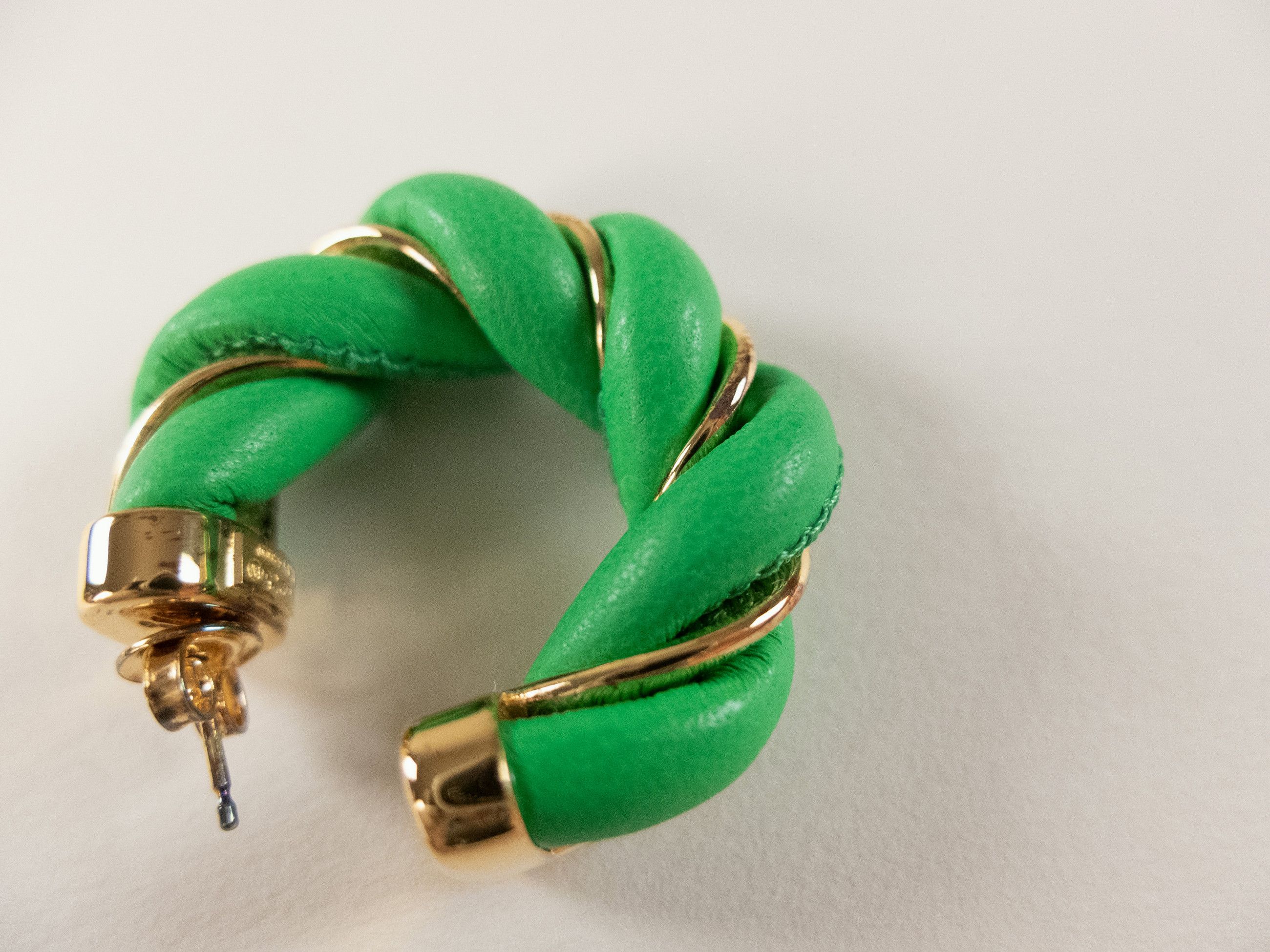 Bottega Veneta BOTTEGA VENETA Twist circle green leather silver earrings q Size ONE SIZE - 3 Thumbnail