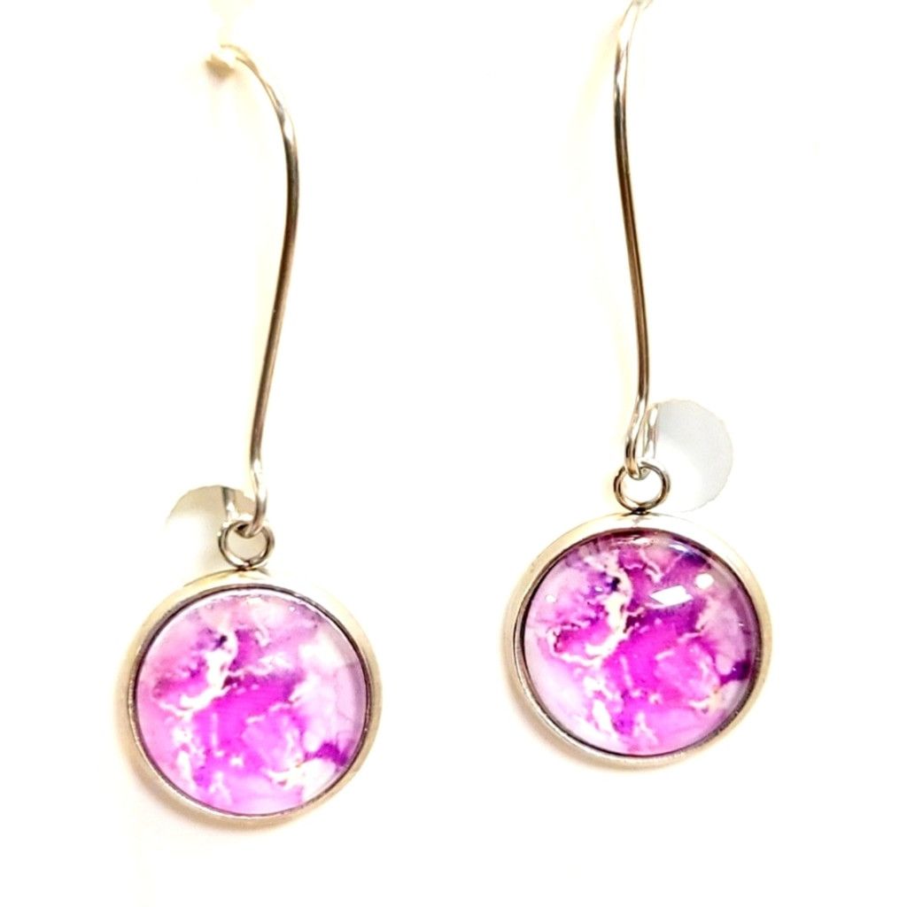 Handmade Pink Abstract and Silver Drop Earrings Size ONE SIZE - 1 Thumbnail