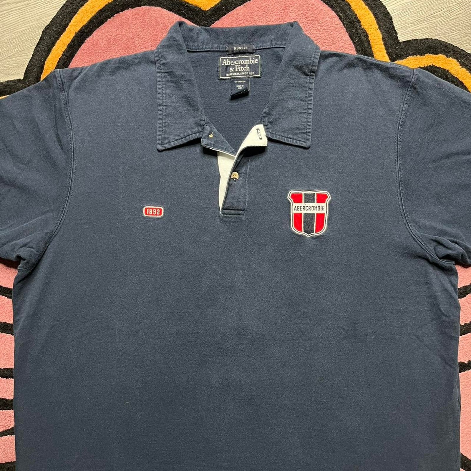 Abercrombie & Fitch Abercrombie & Fitch Patch Logo Polo Shirt Size 2XL Navy Blue Size US XXL / EU 58 / 5 - 2 Thumbnail