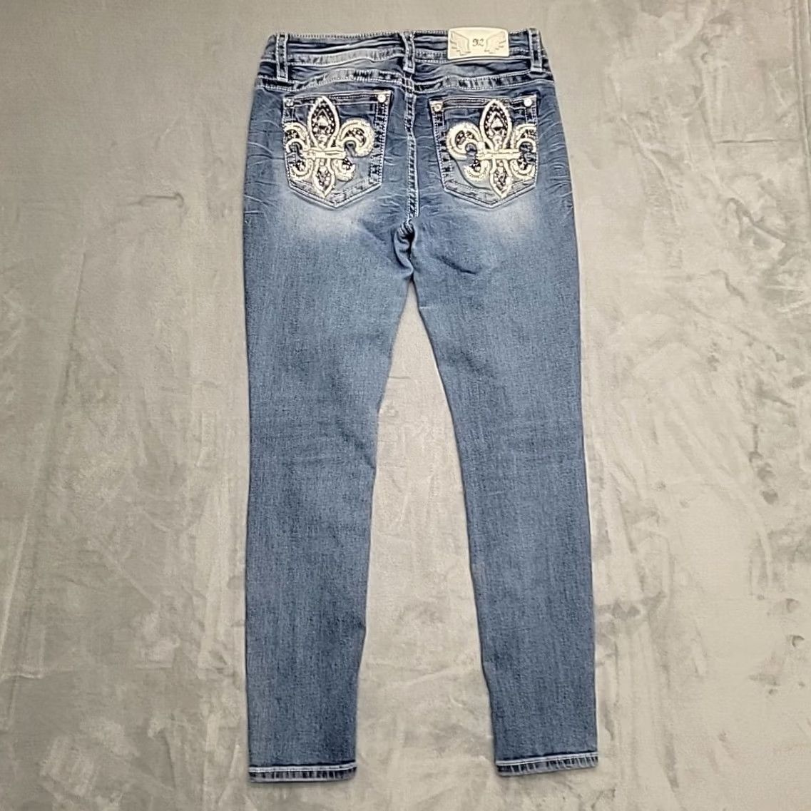 Miss Me MissMe Jeans Women 29 Faded Blue Denim Hailey Skinny Thick Stitch Cowboy M3725S Size 29" - 6 Thumbnail