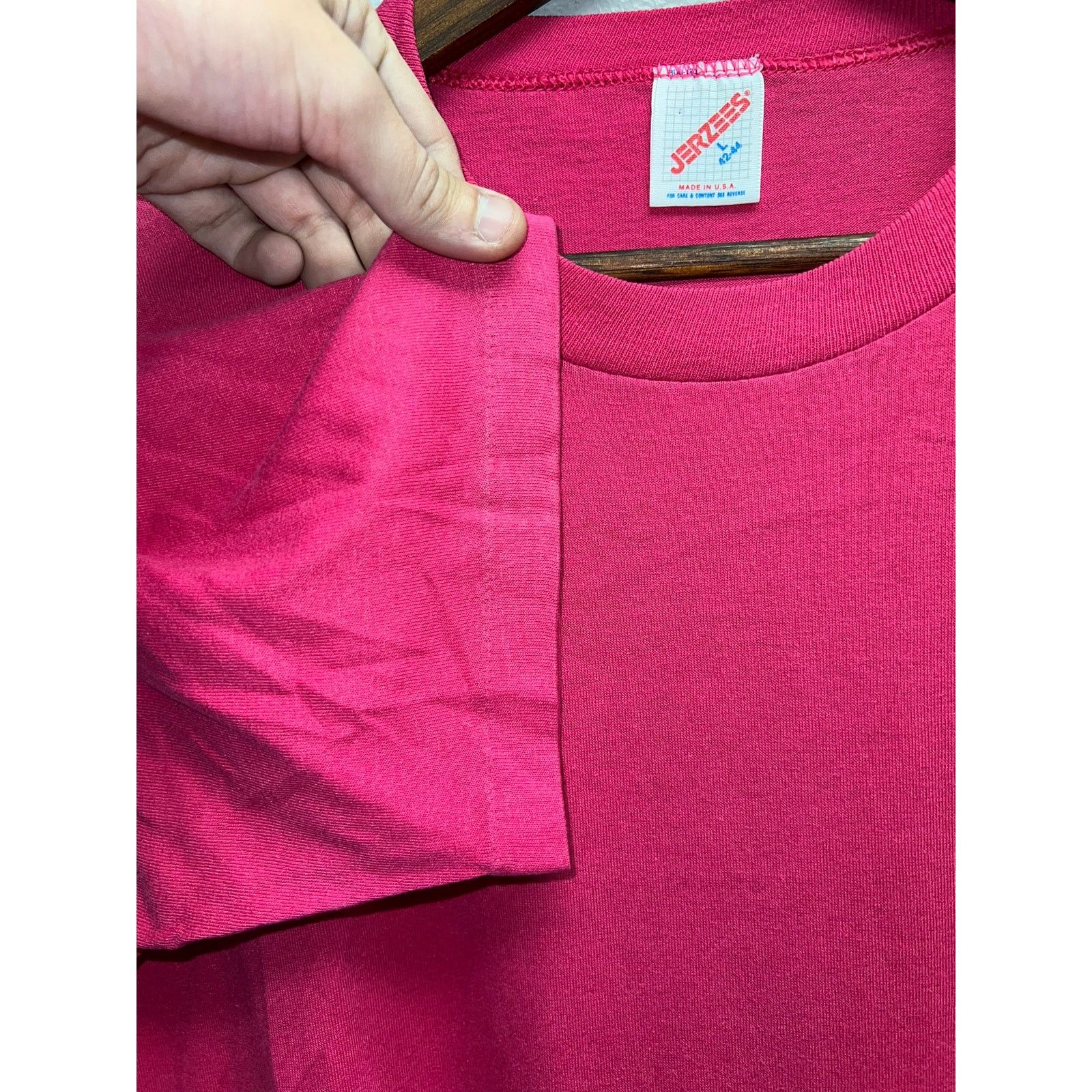 Jerzees 90s Vintage Jerzees USA Made Pink Blank Short Sleeve Shirt L Size US L / EU 52-54 / 3 - 5 Thumbnail