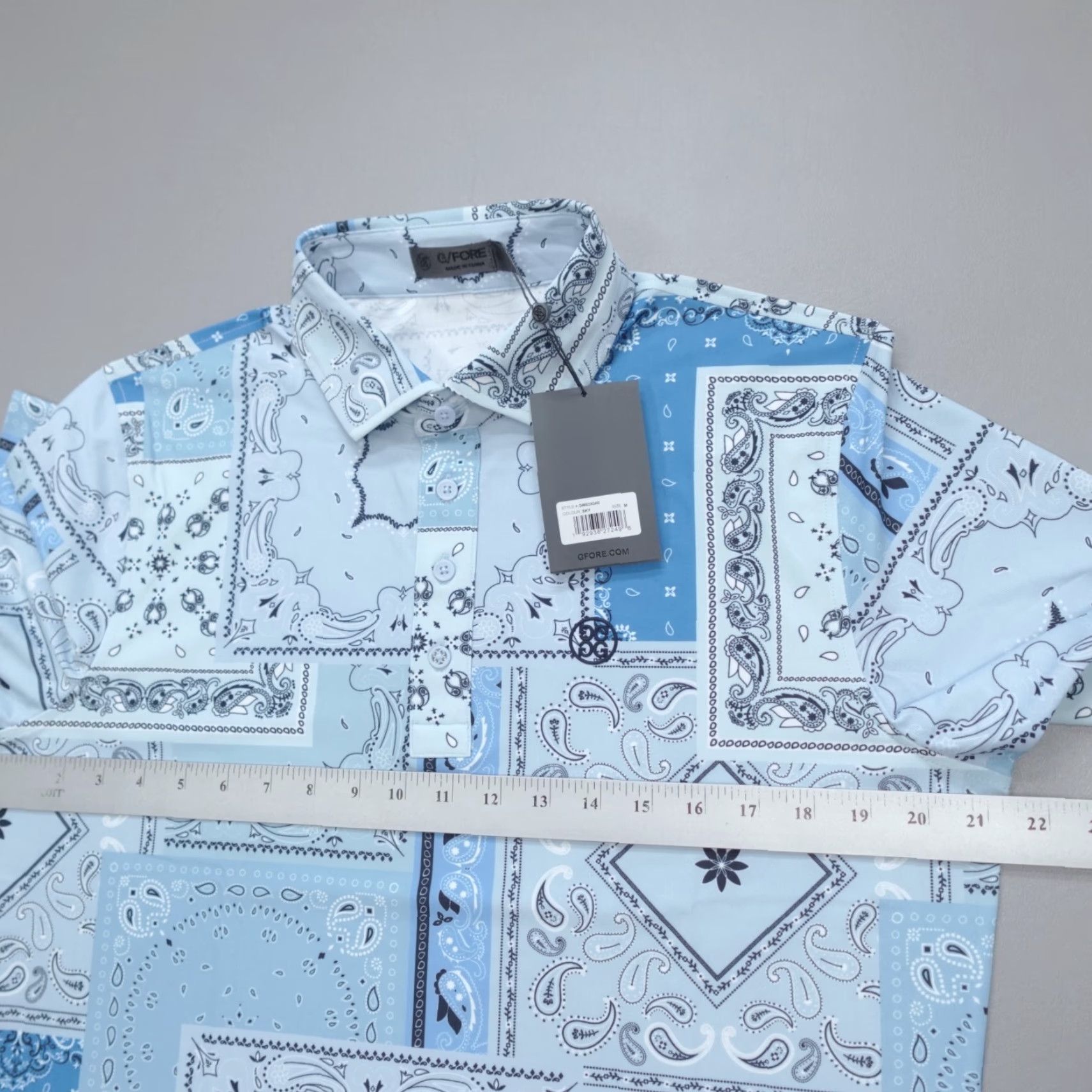 G/FORE G/FORE Polo Shirt Men M Sky Blue Boro Patch Tech Pique All Over Print Golf Polo Size US M / EU 48-50 / 2 - 5 Thumbnail