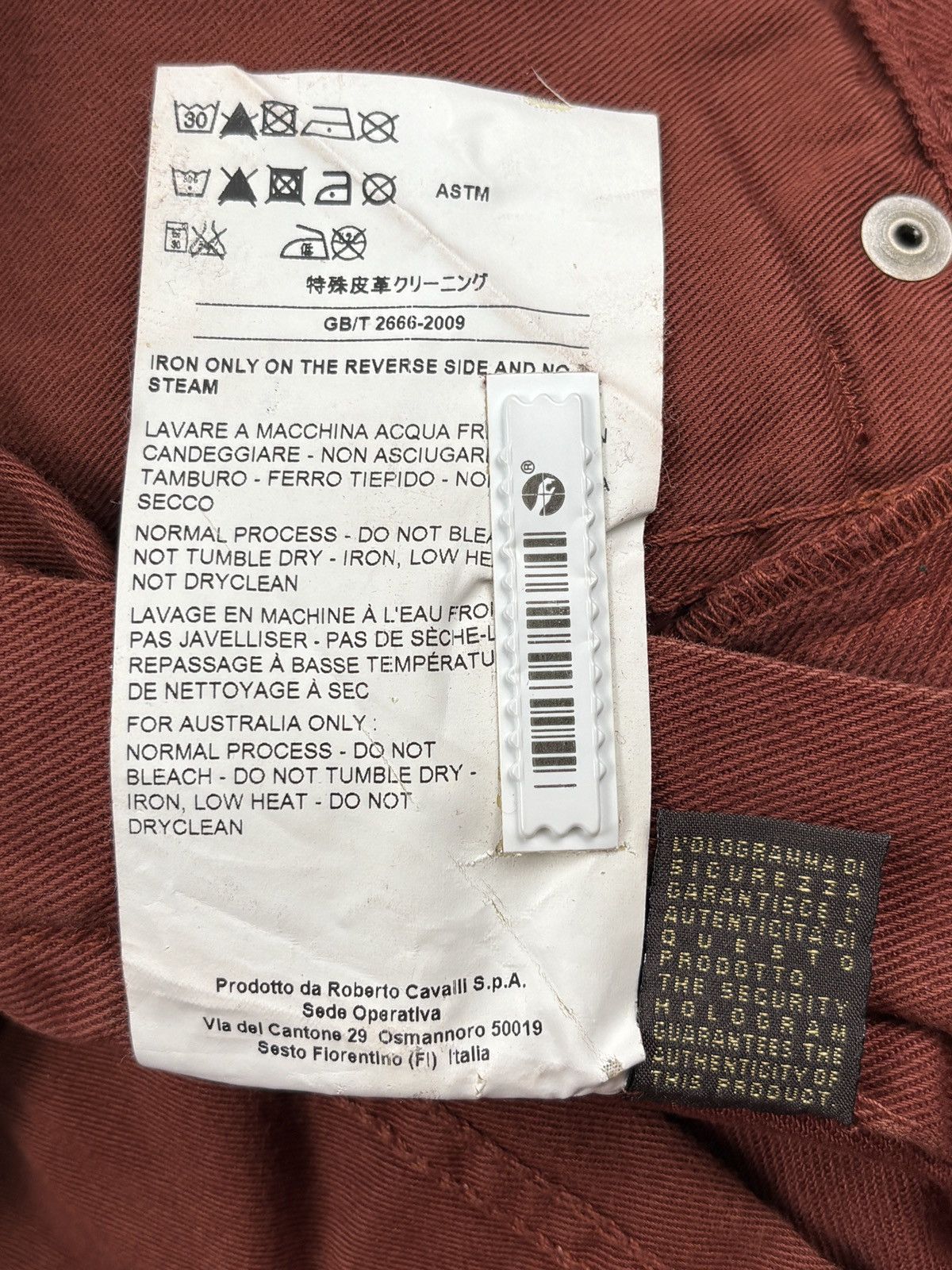 Roberto Cavalli Burgundy Snake Embroidered Slim Fit Jeans Size US 30 / EU 46 - 11 Thumbnail