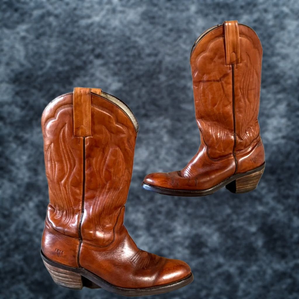 Frye VINTAGE Frye Boots Embroidered Brown Leather Cowboy Boots - Size 9D Women Western Embroidered Frye Block Heel Cowboy Women Brown Size 9D US Shoe Size US 9 / IT 39 - 1 Thumbnail