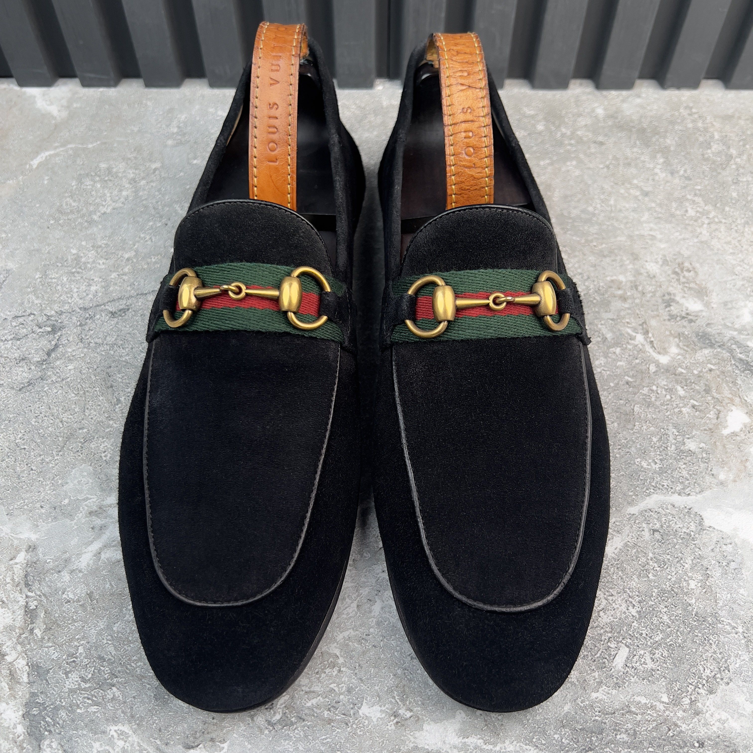 Gucci Jordaan Horsebit Web Loafers Black Suede Size US 9.5 / EU 42-43 - 4 Thumbnail