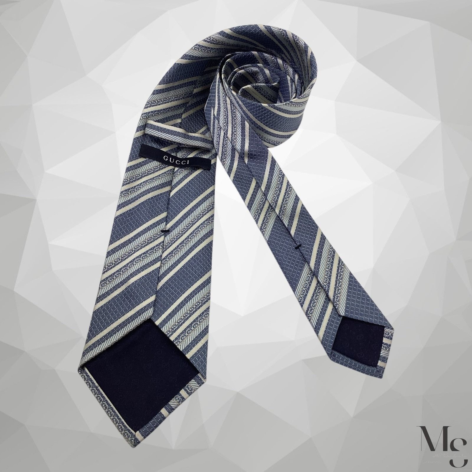 Gucci GUCCI Gray Striped Luxury Designer Silk Tie Made In Italy 58 Size ONE SIZE - 2 Thumbnail