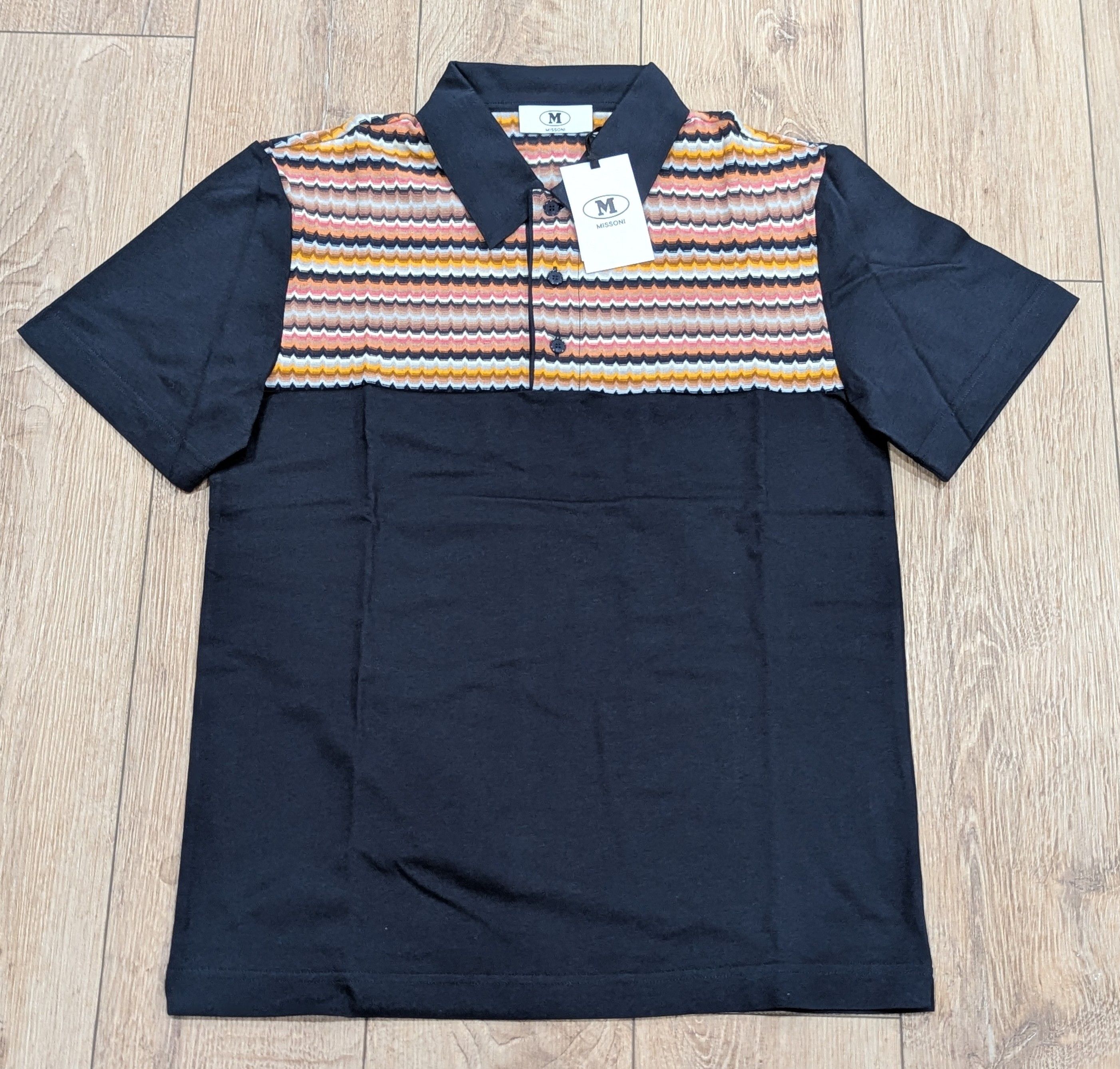 Missoni M Missoni Chevron Cotton Polo Shirt Blue Multi Large Size US L / EU 52-54 / 3 - 1 Thumbnail
