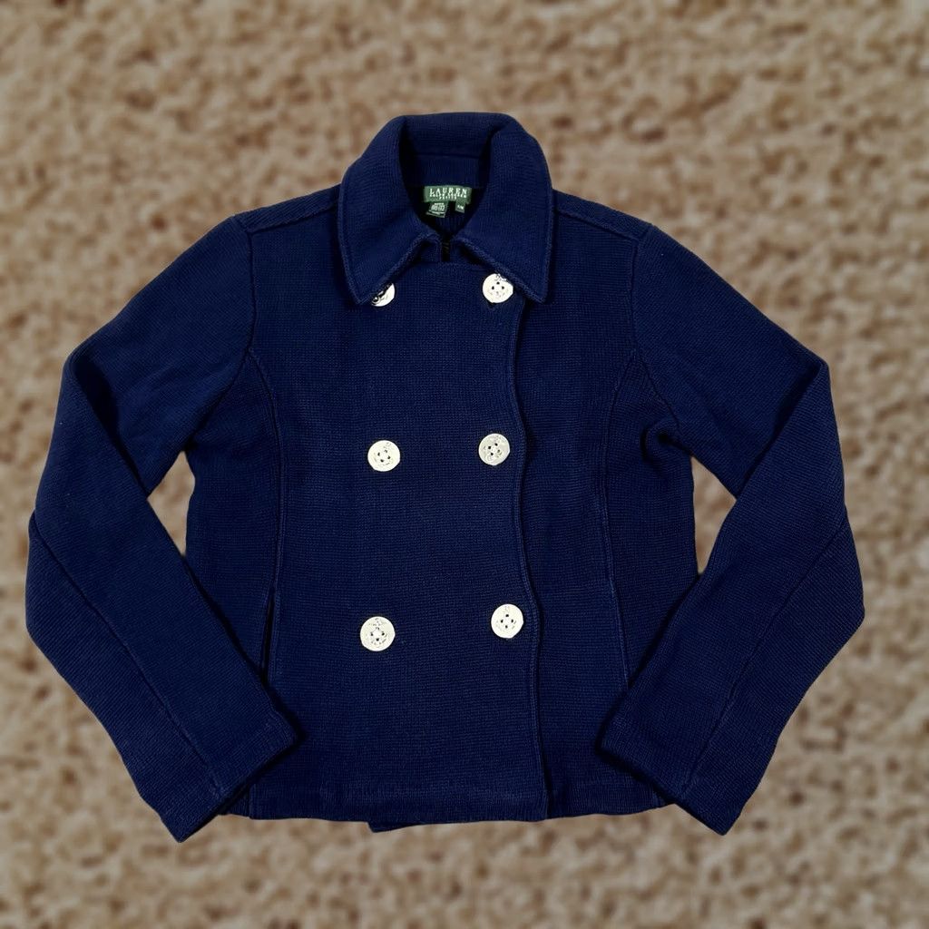 Ralph Lauren Lauren Ralph Lauren Pea Coat Style Knit Jacket Women’s Size PM Blue Sweatshirt/Coat Knit Jacket Size M / US 6-8 / IT 42-44 - 1 Thumbnail
