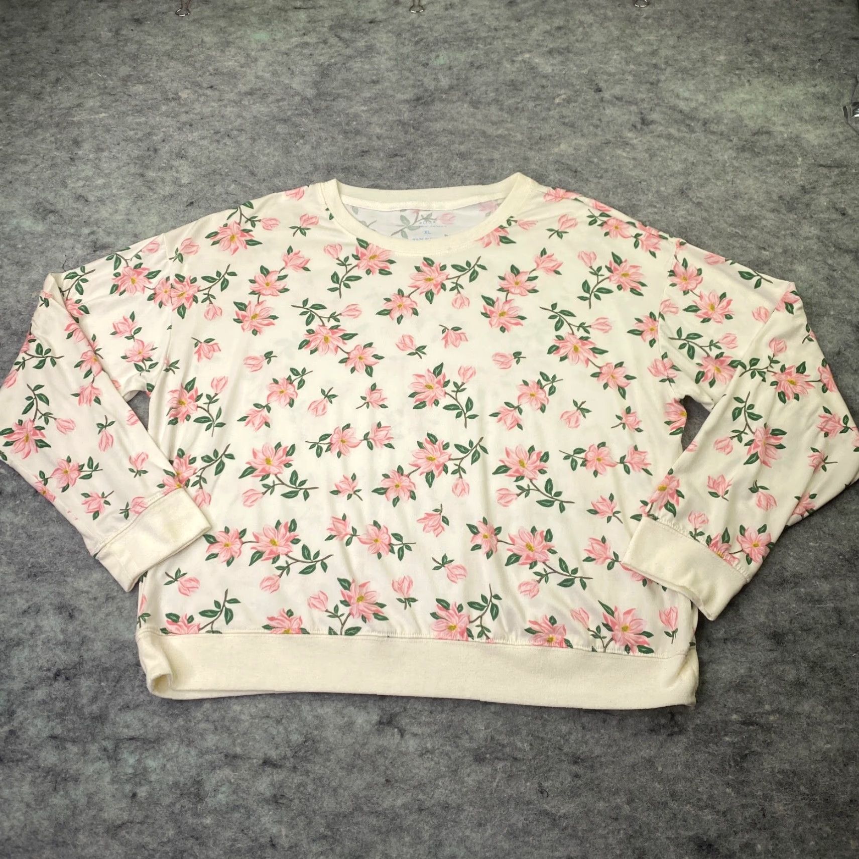 Vintage Draper James Sweatshirt Womens XL Beige Floral Long Sleeve Crew Neck Pullover Casual, Travel Size XL / US 12-14 / IT 48-50 - 2 Thumbnail