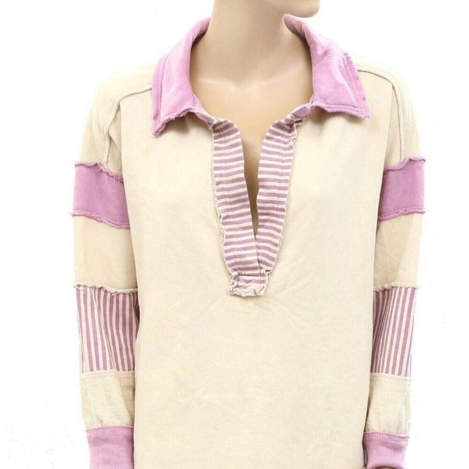 Free People Free People Cream and Lavender Oversized Pullover Sweatshirt Size S / US 4 / IT 40 - 6 Thumbnail