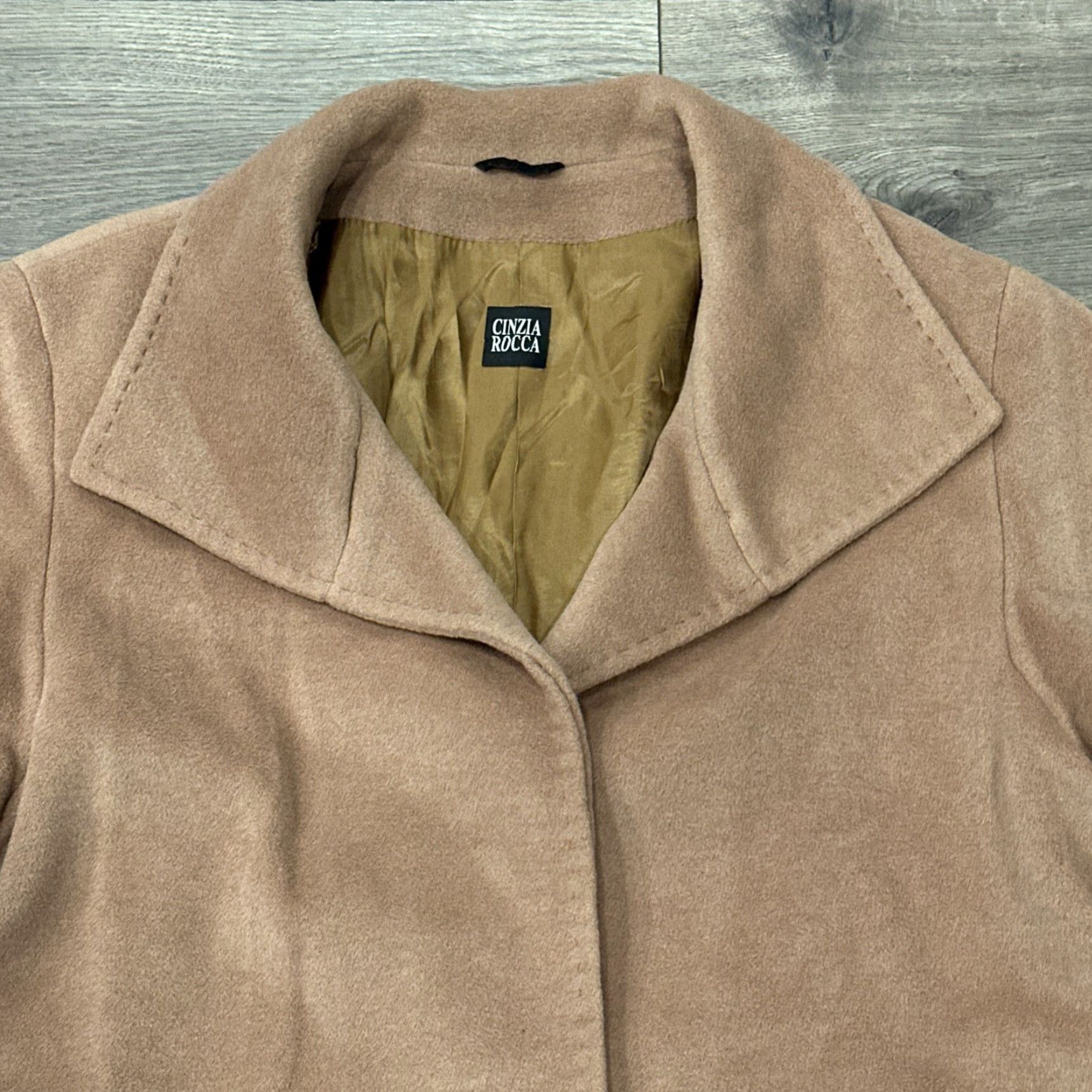 Cinzia Rocca Cinzia Rocca Angora And Wool Camel Coat Jacket/Coat Mid-Length Beige Wool Pockets Button Funnel Neck Women US 12 / GB 16 / IT 48 Size XL / US 12-14 / IT 48-50 - 2 Thumbnail