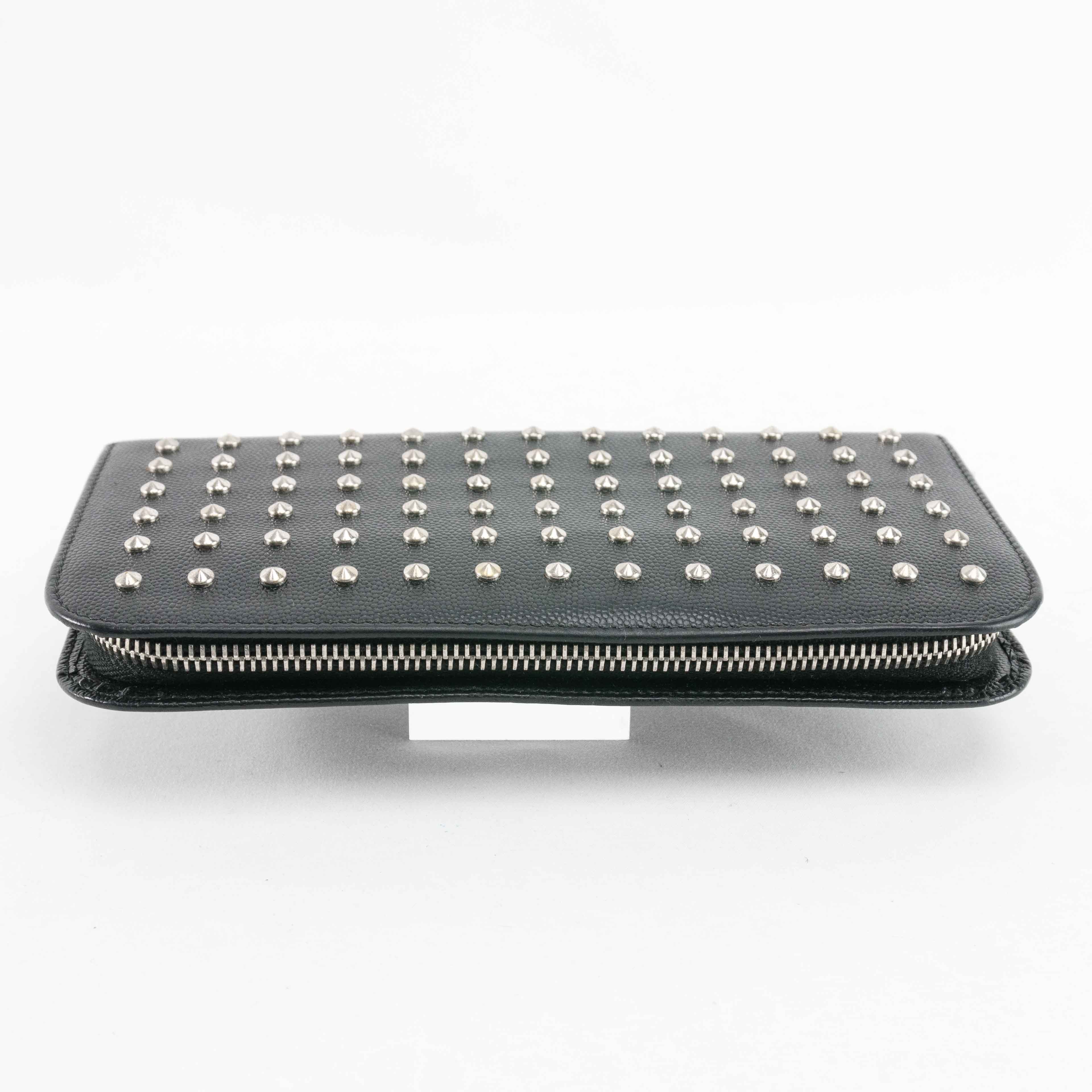 Yves Saint Laurent Saint Laurent Studded Zip-Around Wallet in Black Leather Size ONE SIZE - 4 Thumbnail