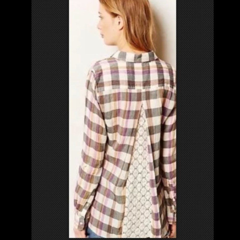 Anthony Sinclair Isabella Sinclair Attay Button Up Shirt Size L Lace Back Plaid Roll Tab Sleeve Size L / US 10 / IT 46 - 3 Thumbnail