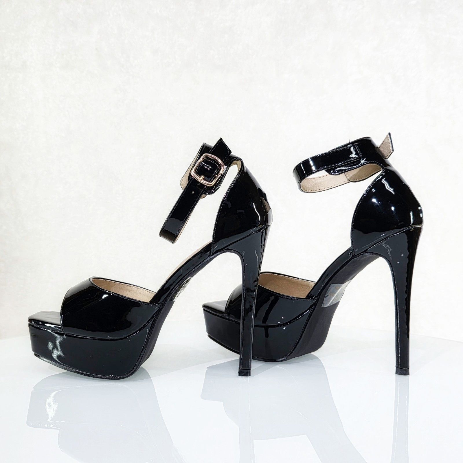 Other Jessica Black Patent Platform Stiletto High Heels Ankle Stra Size US 6.5 / IT 36.5 - 1 Thumbnail