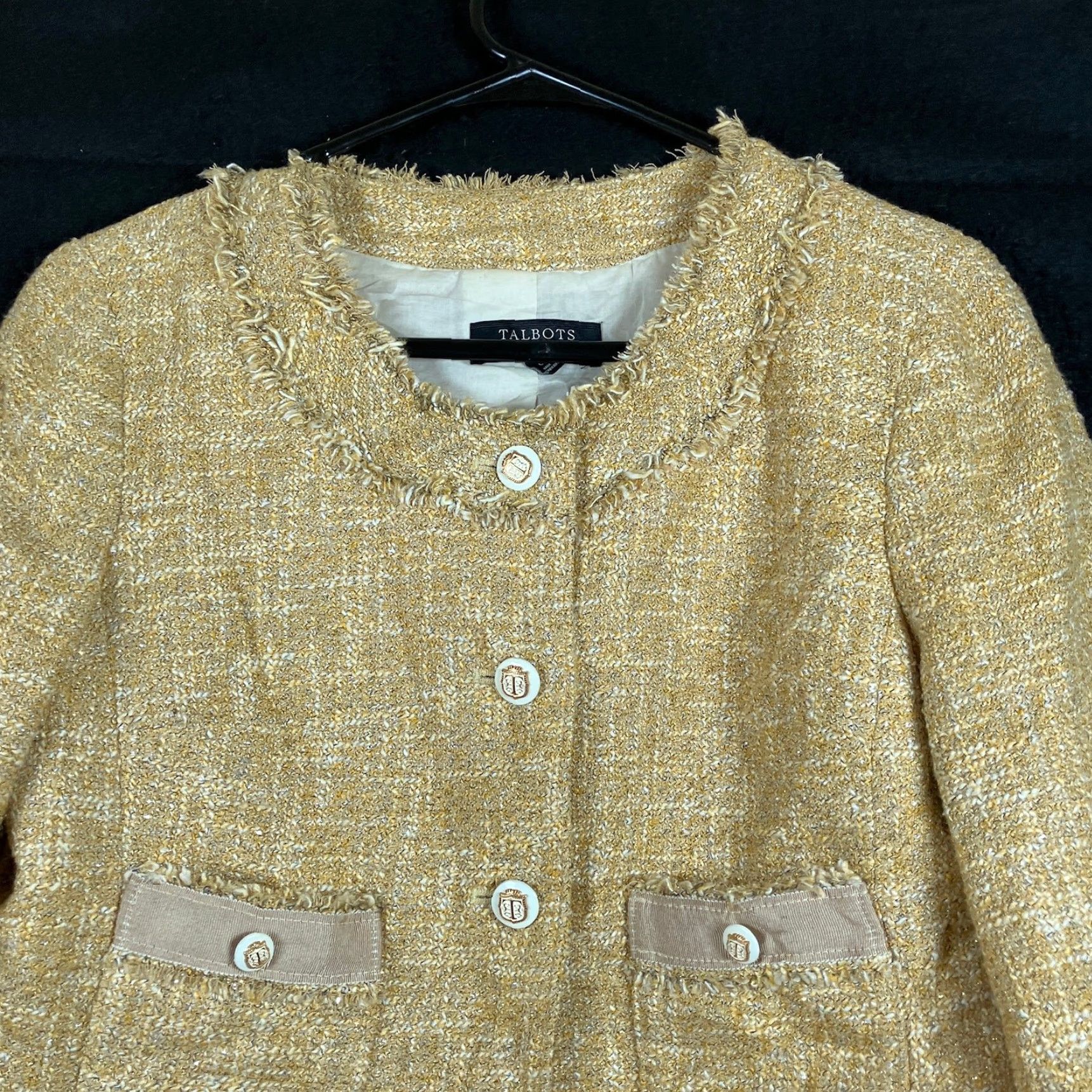 Talbots Talbots Blazer Jacket Gold Tweed Classic Jackie O Lined Cotton Blend 6P Petites Women Vintage Casual Workwear Office Mens Womens Size M / US 6-8 / IT 42-44 - 2 Thumbnail