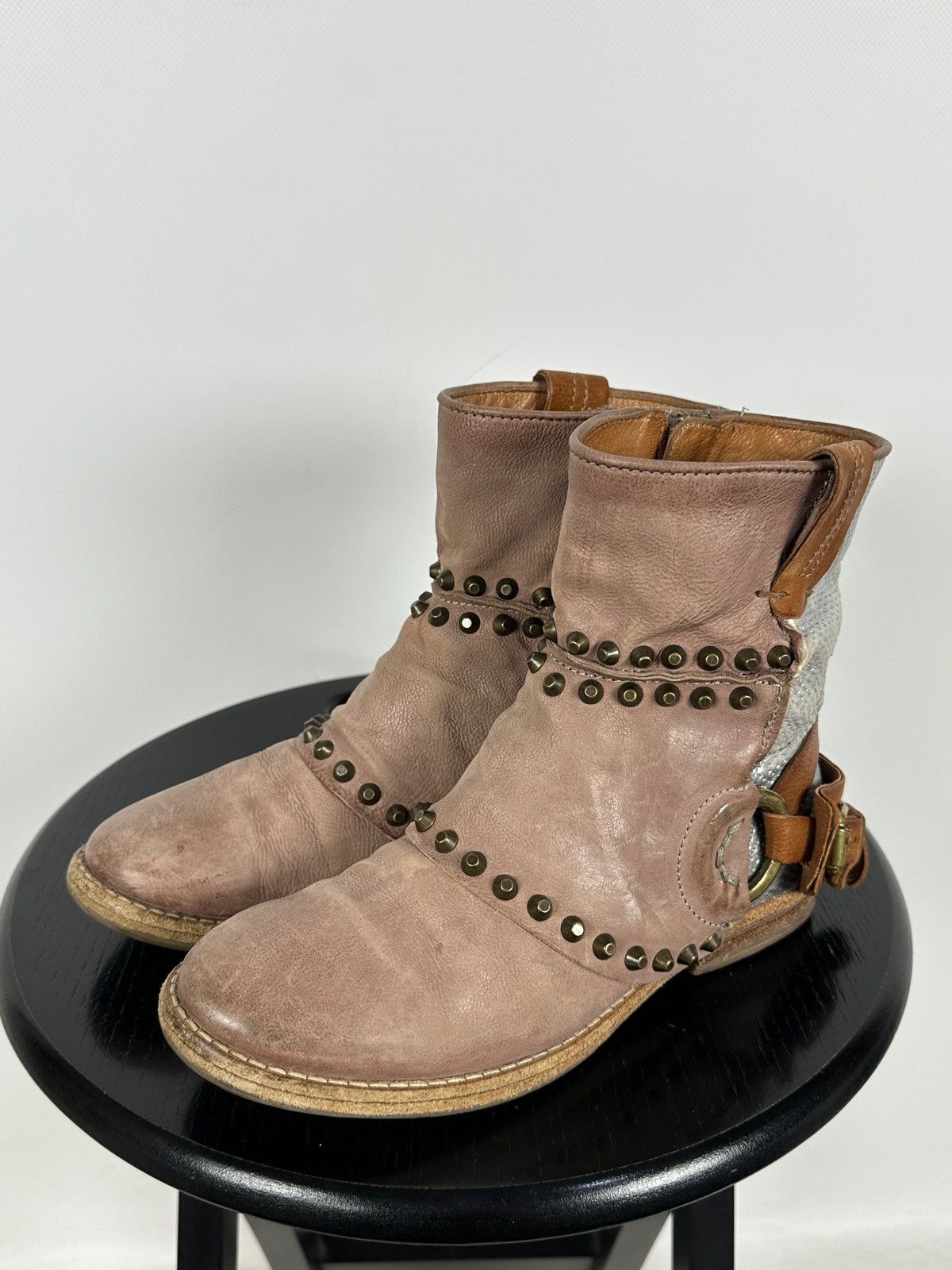 A.S.98 A.S.98. Leather Biker Ankle Studded Buckle Strap Boots Size US 6 / IT 36 - 6 Thumbnail