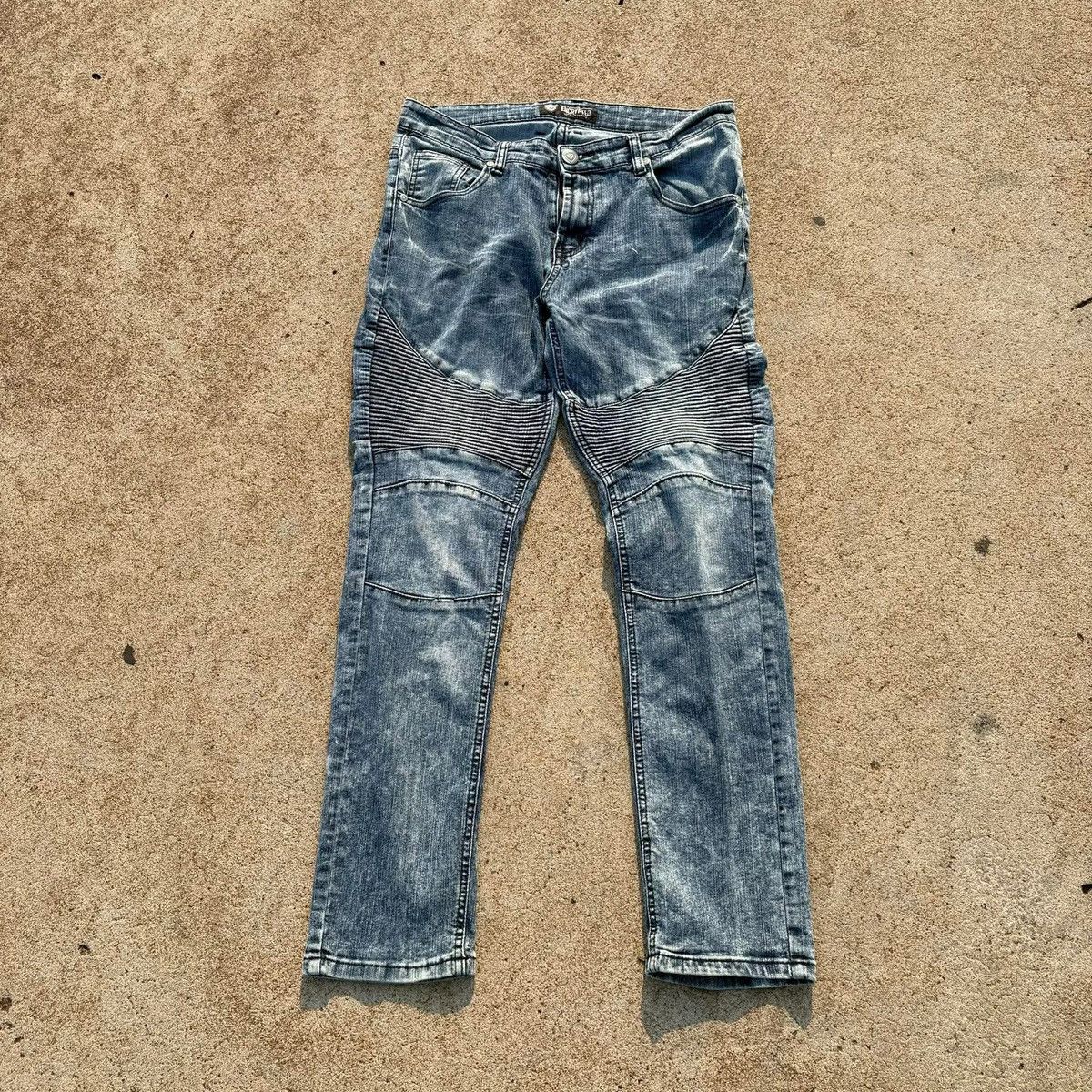 Japanese Brand Encrypted Biker Distressed Denim Jeans Panel Knee Moto Style Size US 32 / EU 48 - 1 Thumbnail