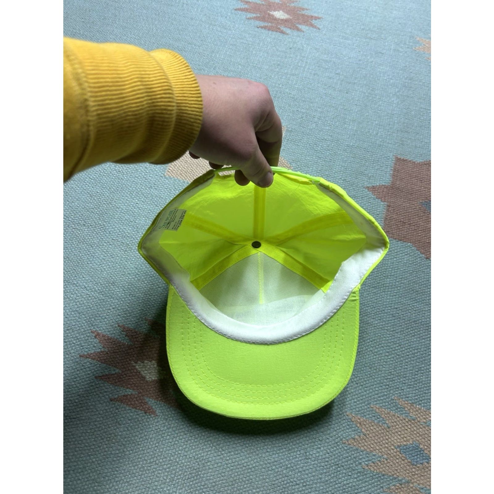 Vintage VINTAGE Evans SnapBack Hat Cap Mens Adjustable Nylon Neon Yellow Hi Vis Yellow Cap Size ONE SIZE - 5 Thumbnail