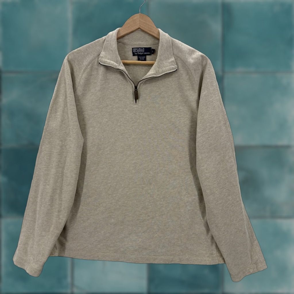 Polo Ralph Lauren Polo Ralph Lauren Sweater Mens Large Beige Wool 1/4 Zip Mock Neck Preppy Casual Size US L / EU 52-54 / 3 - 1 Thumbnail