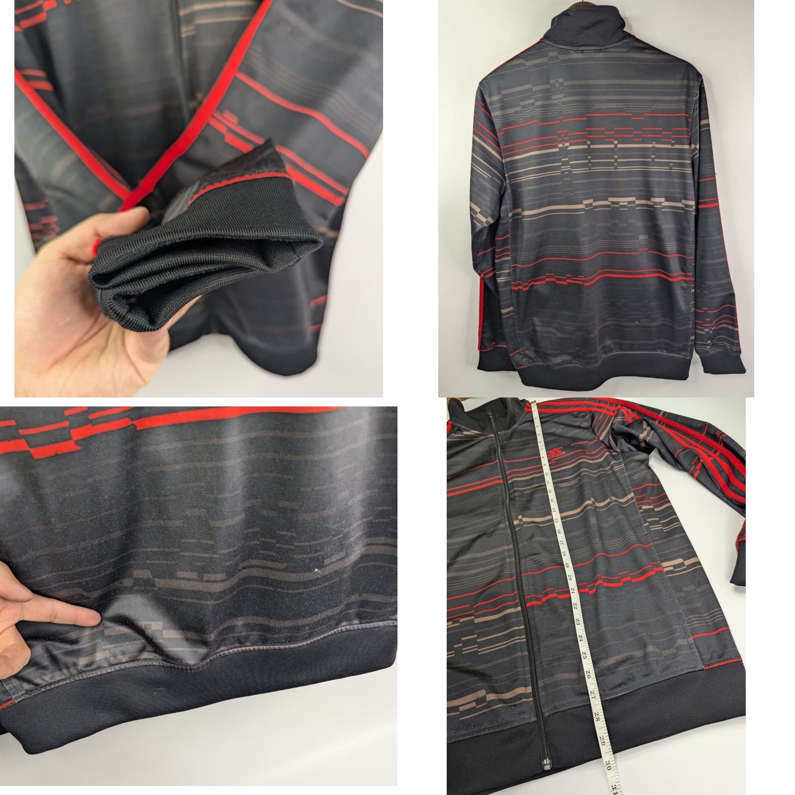 Adidas Adidas Men's Large Full Zip Athletic Sweatshirt Black Red 3 Stripes Geometric Size US L / EU 52-54 / 3 - 8 Thumbnail