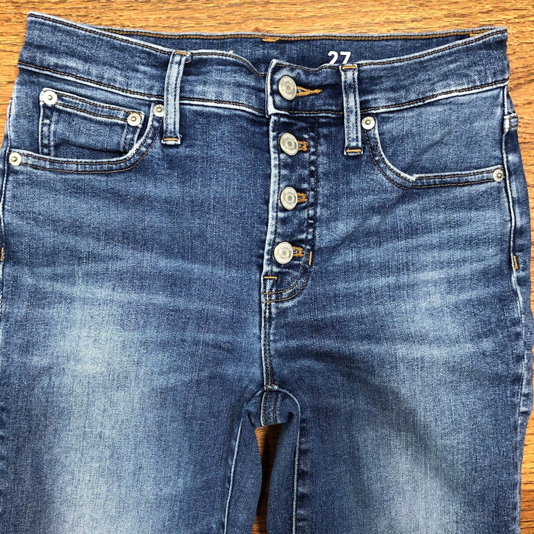 J.Crew J Crew Womens Jeans Skinny Button Fly Toothpick 27 9" Medium Wash Blue Stretch Size 27" / US 4 / IT 40 - 3 Thumbnail