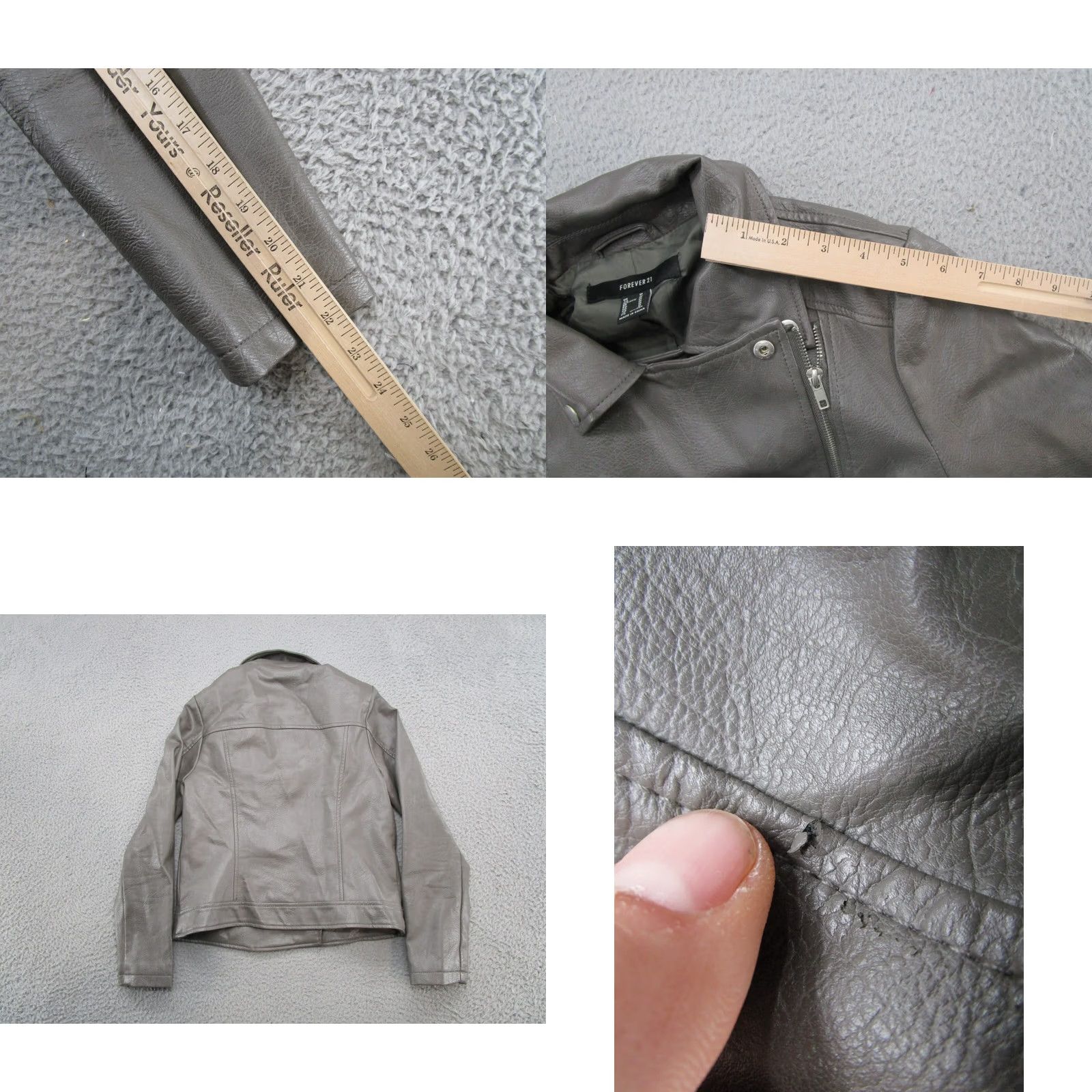 Forever 21 FOREVER 21 Motorcycle Jacket Women's Gray Faux Leather Zip Up Moto Grunge SZ M Size M / US 6-8 / IT 42-44 - 8 Thumbnail
