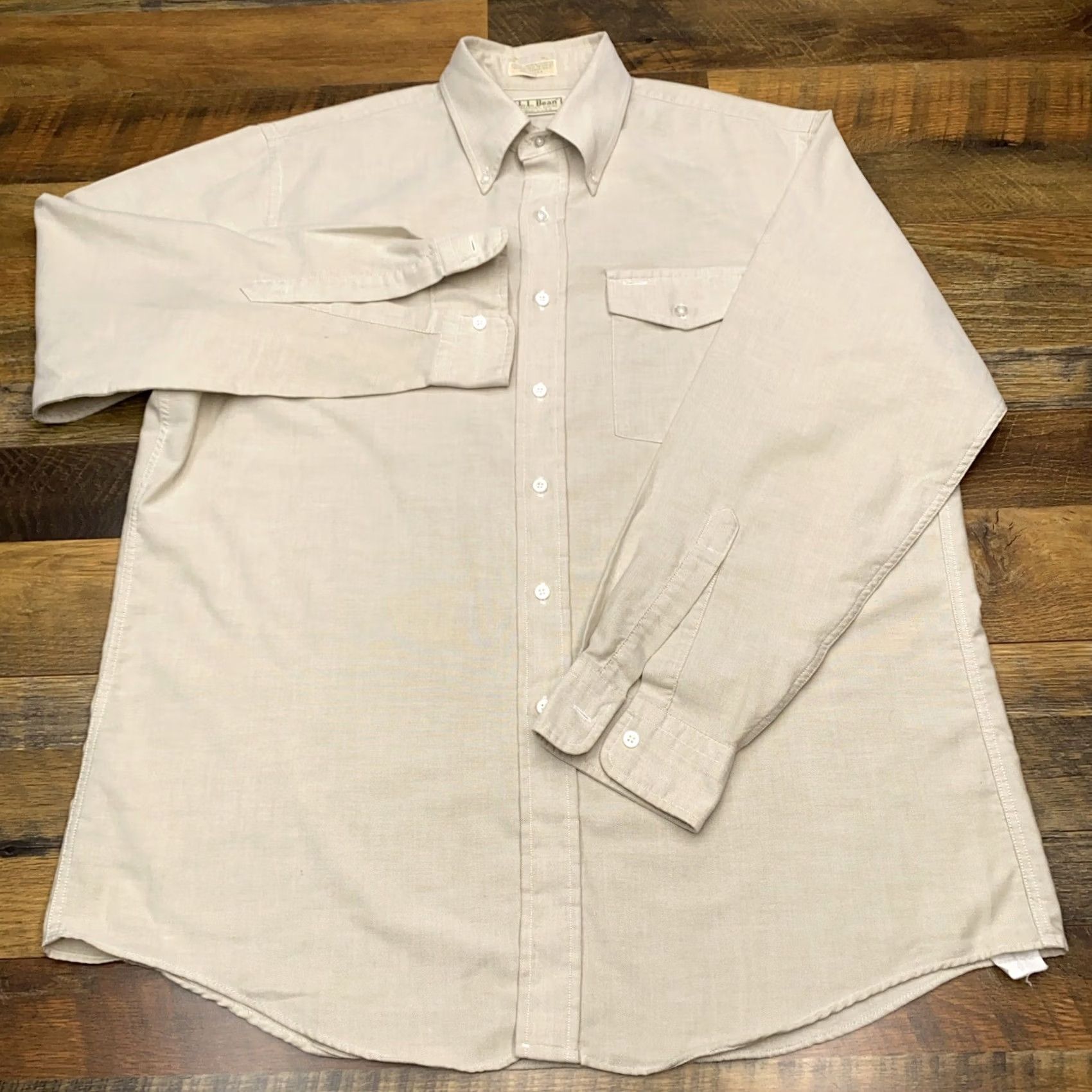 Vintage VINTAGE LL Bean Shirt Mens 17 Beige Button Up Pocket Shirt Size US XL / EU 56 / 4 - 2 Thumbnail