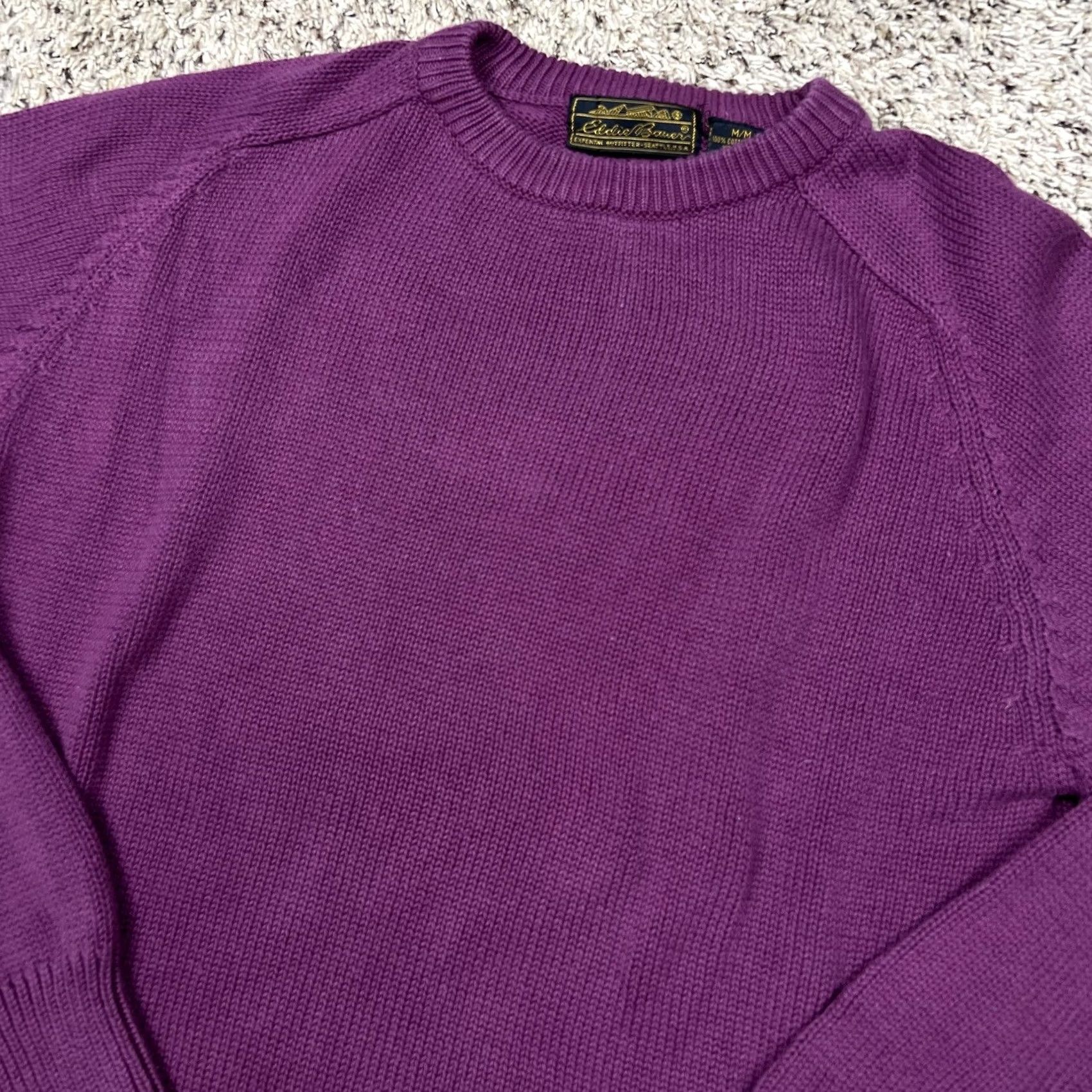 Vintage VINTAGE Eddie Bauer Womens Knit Sweater Medium Purple 100% Cotton Heavyweight Pullover Long Sleeve Crew Neck Knit 90s Womens Size M / US 6-8 / IT 42-44 - 4 Thumbnail