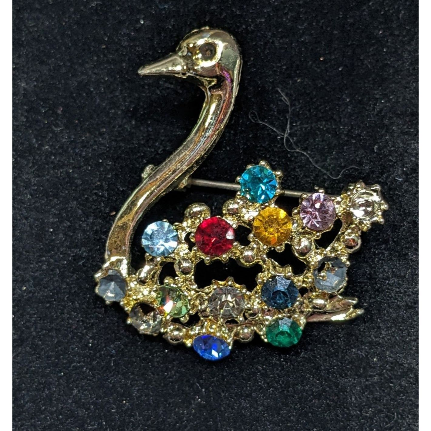 Other Vintage Swan Brooch Gold Tone With Rainbow Rhinestones Size ONE SIZE - 3 Thumbnail