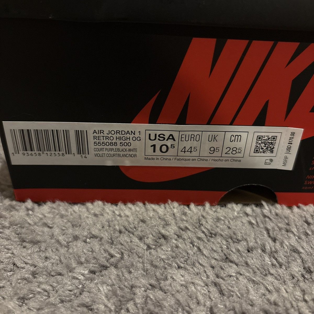 Jordan Brand Air Jordan 1 Court Purple 2.0 Size 10.5 Size US 10.5 / EU 43-44 - 6 Thumbnail