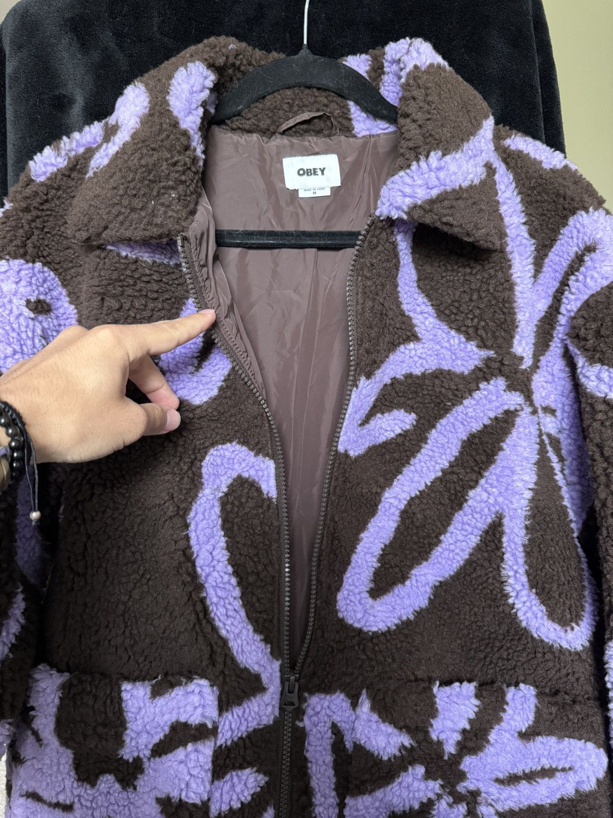 Obey Obey Floral Sherpa Fleece Jacket Brown Purple Abstract Print Size US M / EU 48-50 / 2 - 2 Thumbnail