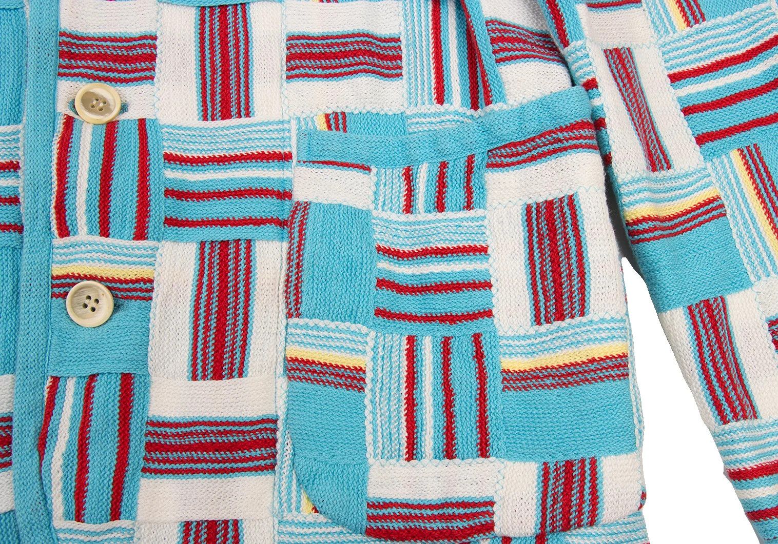 Issey Miyake Cotton Stripe Knit Patchwork Design Jacket in White and Blue Size US XL / EU 56 / 4 - 14 Thumbnail