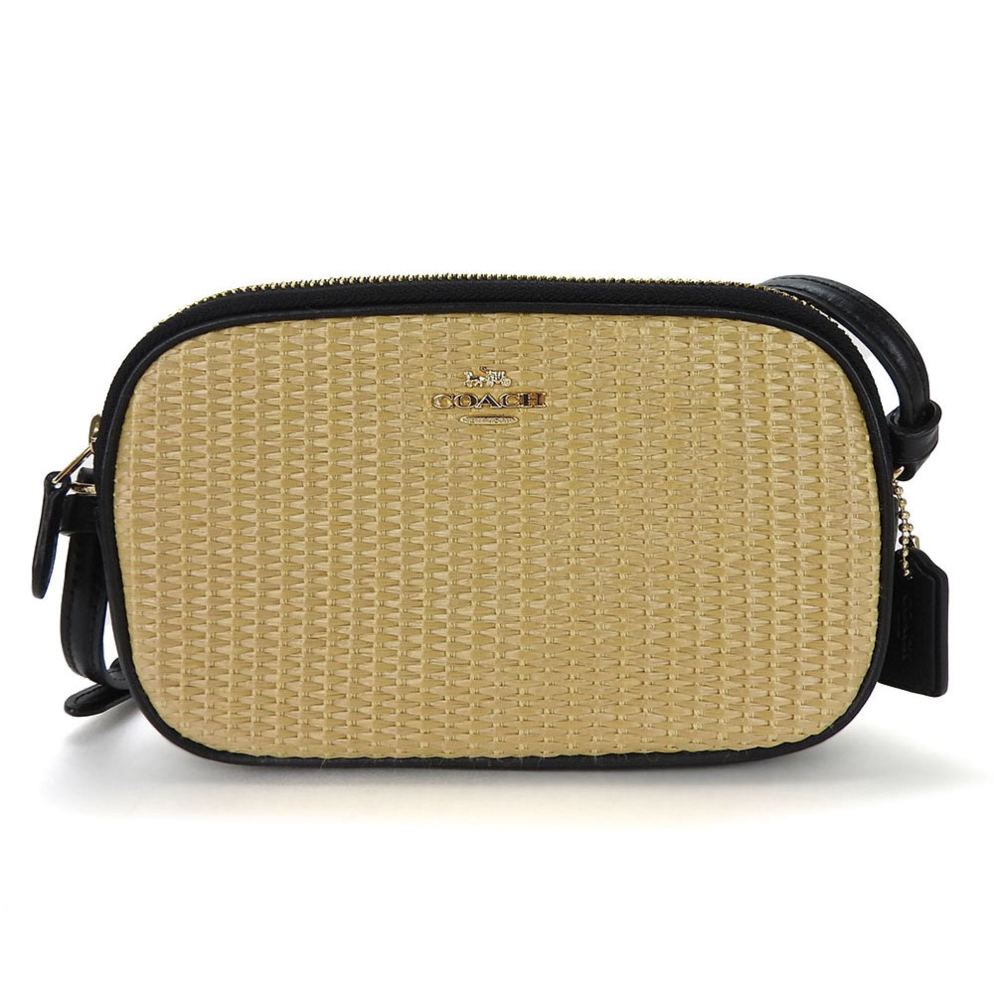 image of Coach Shoulder Bag F73070 Straw Leather Beige Black Ladies Coach, Women's