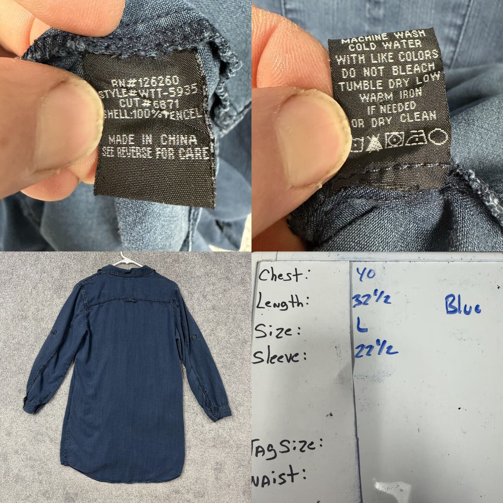 Velvet Velvet Heart Shirt Dress L Blue Chambray Collared Pockets Lightweight 100% Tencel Women Long Sleeve Size L / US 10 / IT 46 - 8 Thumbnail