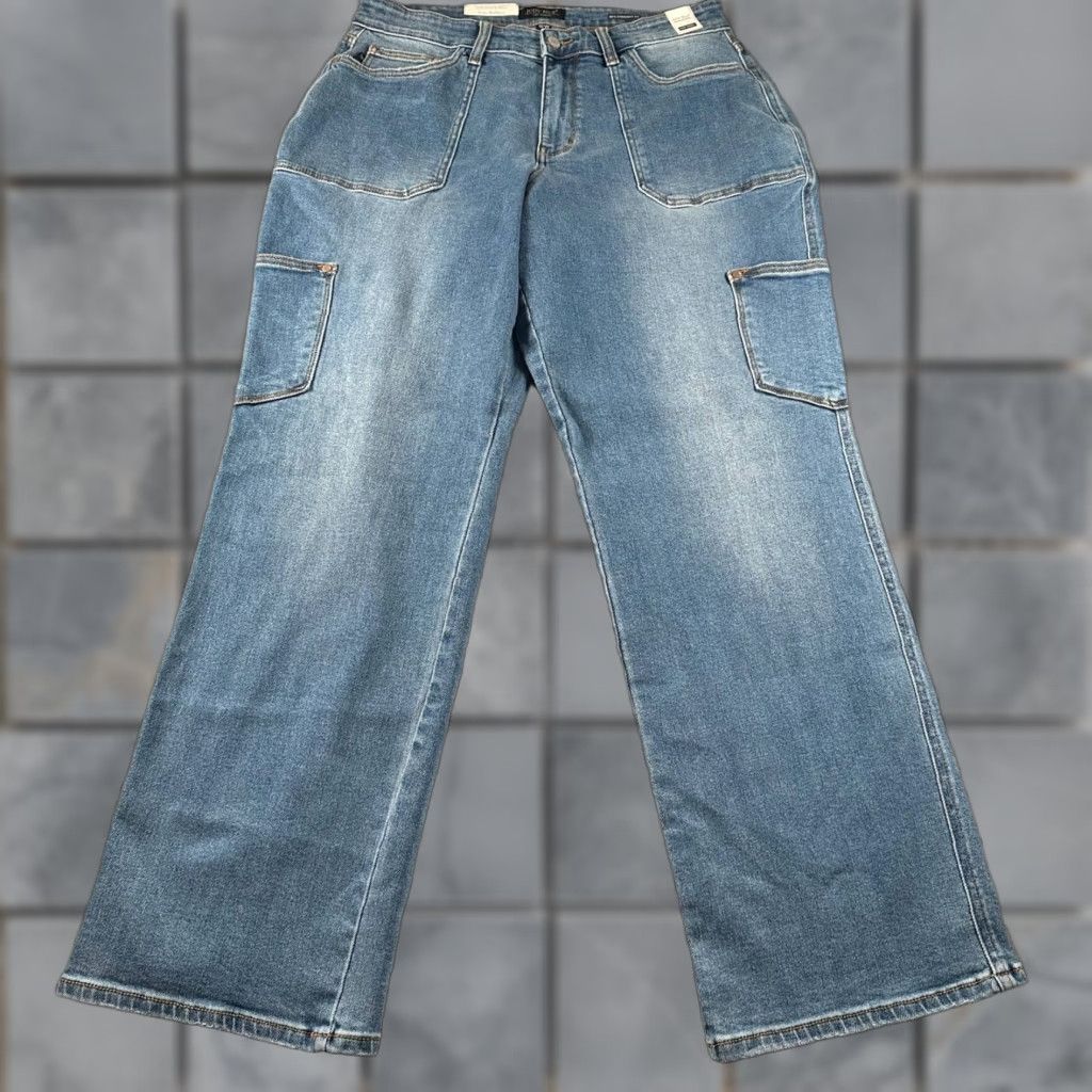 Vintage Judy Blue Jeans Womens 16W 90s Straight High Waist Cargo Light Blue NWT Size 38" / US 16 / IT 52 - 1 Thumbnail