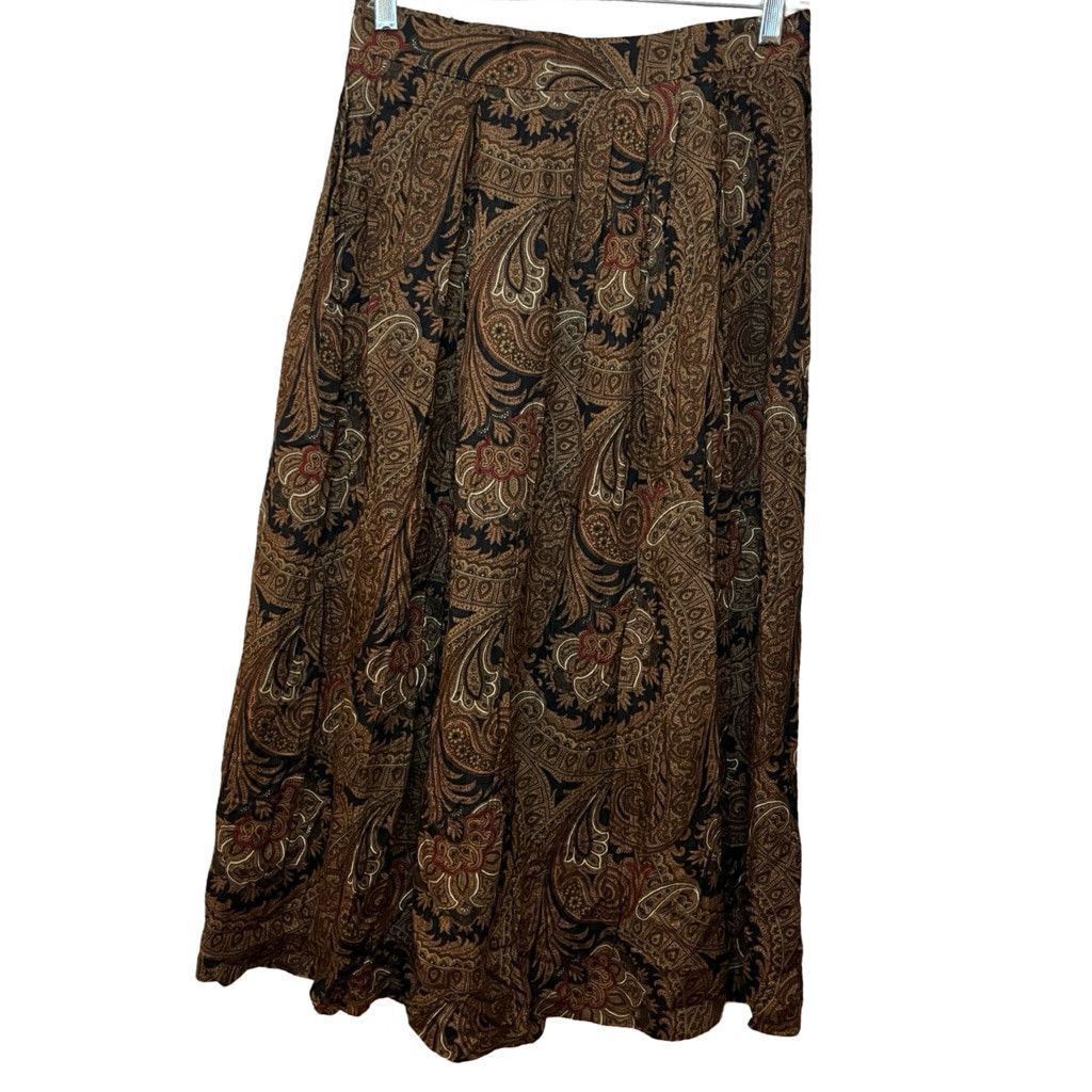 Vintage Vtg 80s Collections High Waist Pleated Paisley Midi Skirt S Size 27" / US 4 / IT 40 - 2 Thumbnail