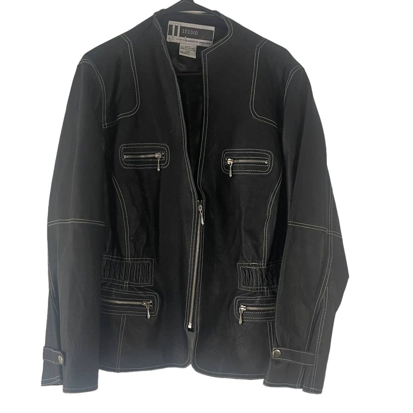 image of Jl Studio Vintage 90's Plus Size 20 W100% Leather Moto Jacket in Black, Women's