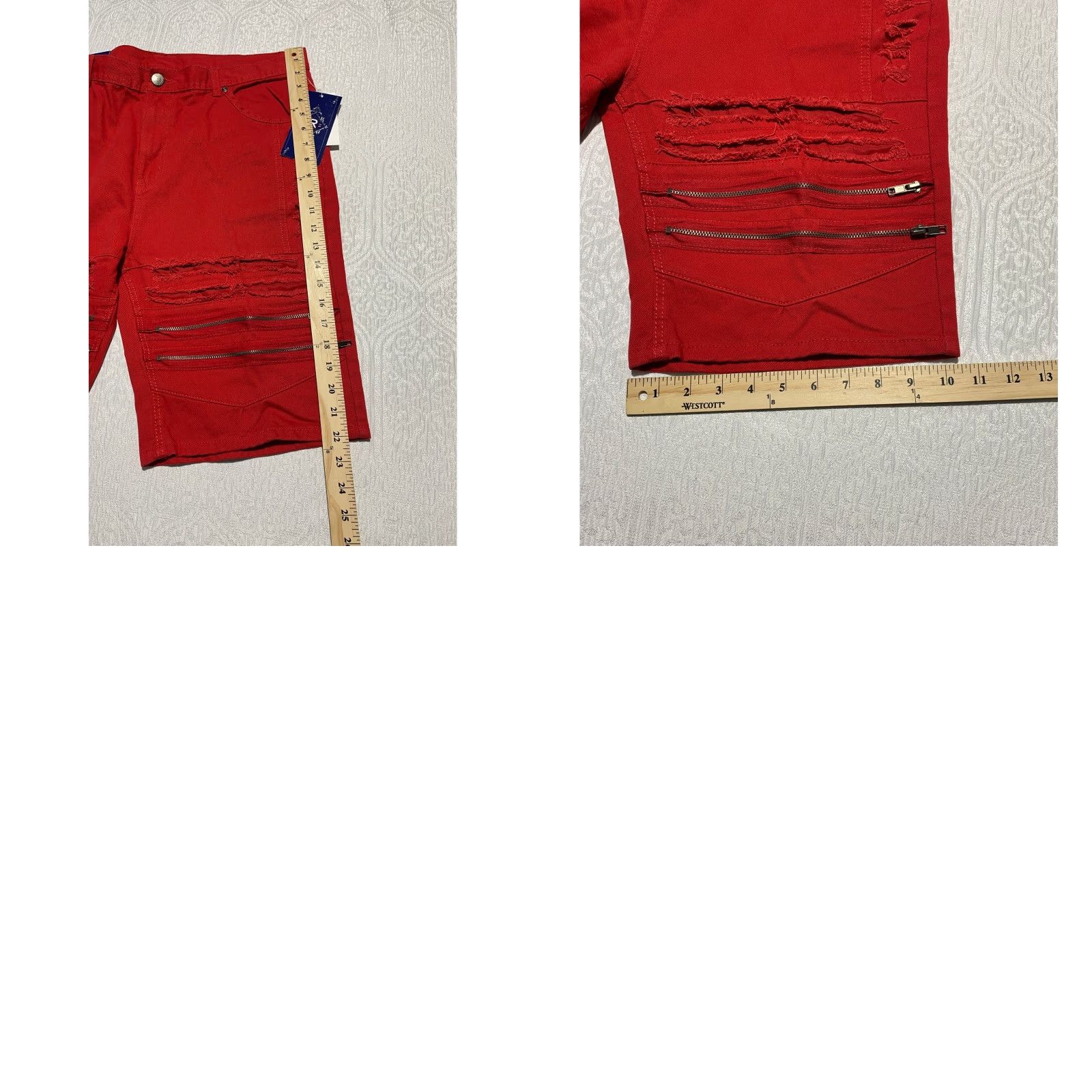 Denime LR Scoop Bermuda Shorts Men 38 Red Distressed Zipper Pockets 5-Pocket Denim Cotton Casual Shorters Size US 38 / EU 54 - 8 Thumbnail