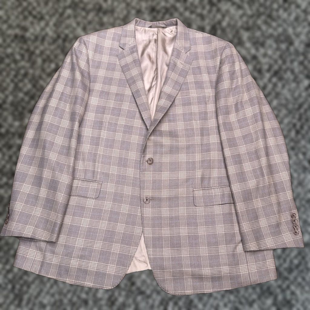 Vintage JP Tilford Blazer Sport Coat Mens 48 Brown Plaid Wool Silk Double-Vented Notch Lapel Regular 2-Button Chest 48 Size 48R - 1 Thumbnail