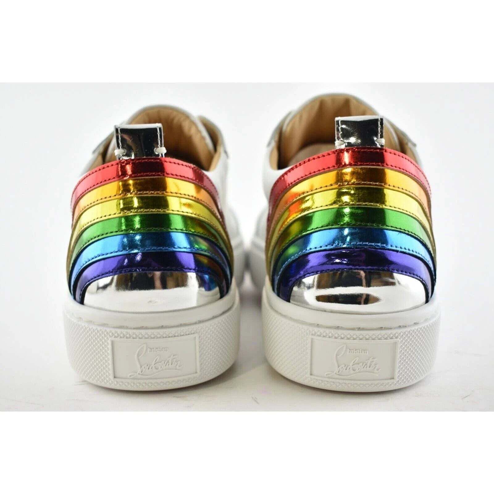 Christian Louboutin Christian Louboutin White Rainbow Lace Up Low Top Sneaker 40 Size US 10 / IT 40 - 11 Thumbnail