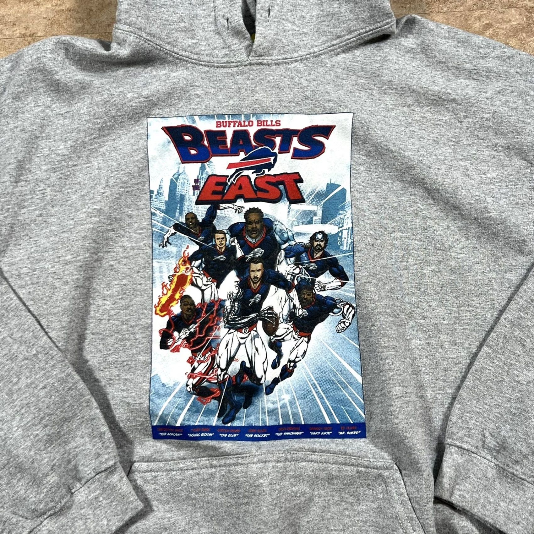 NFL VINTAGE Buffalo Bills Hoodie Beast Of The East Cartoonish Superheros Size: Mens L Gray Pullover Men L Real? Size US L / EU 52-54 / 3 - 2 Thumbnail