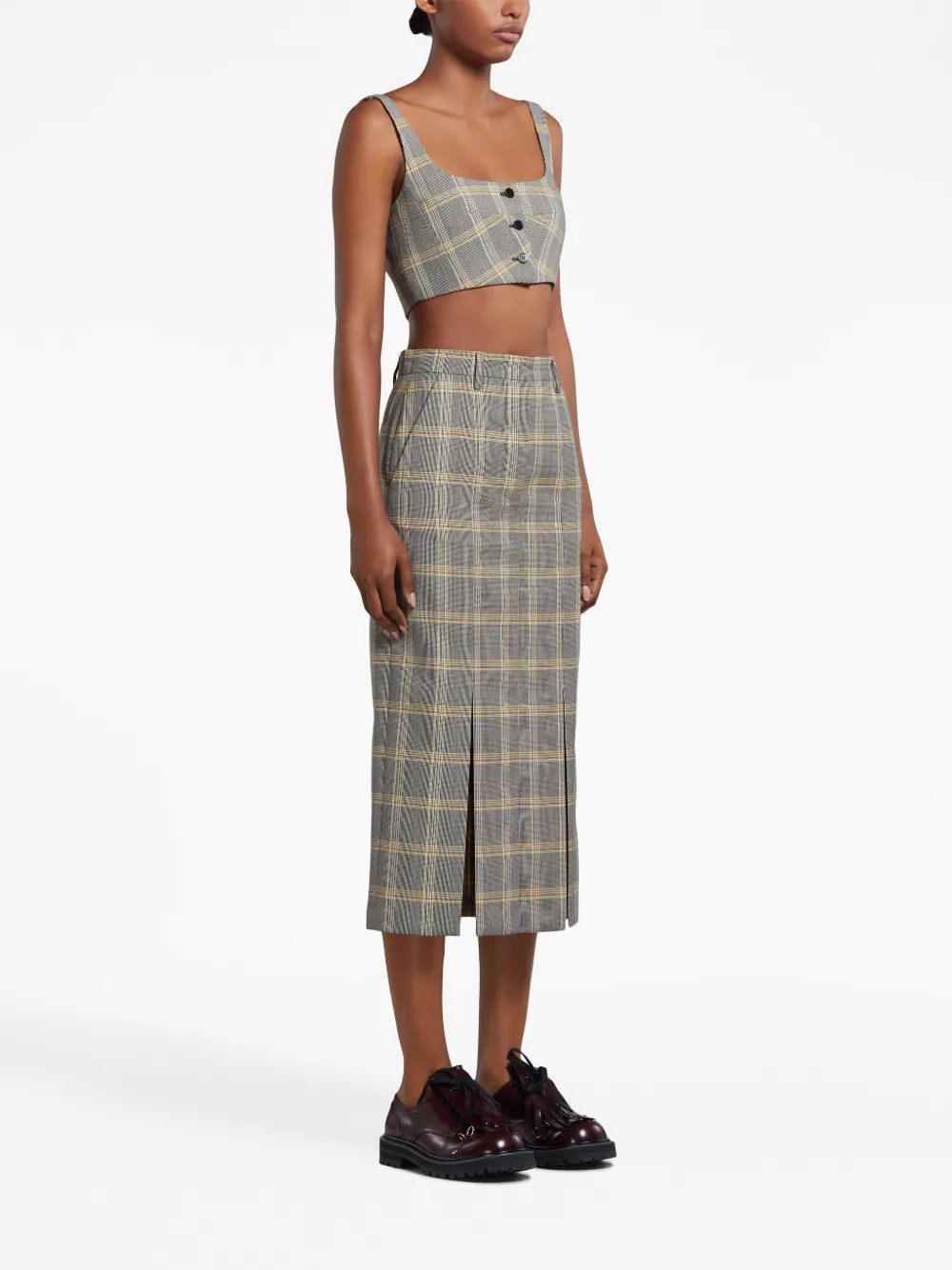 o1w1db10125 Virgin Wool Blend Cropped Top in Grey/Yellow