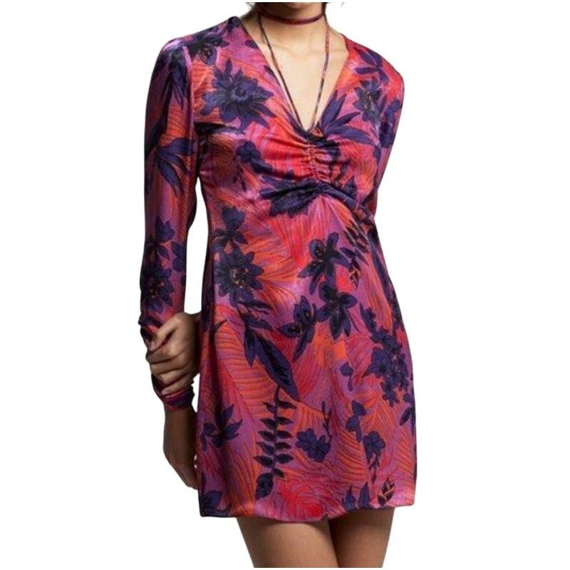 Zara Zara Front Tie Ruched Sleeves Mini Floral Dress Red Purple L Grailed